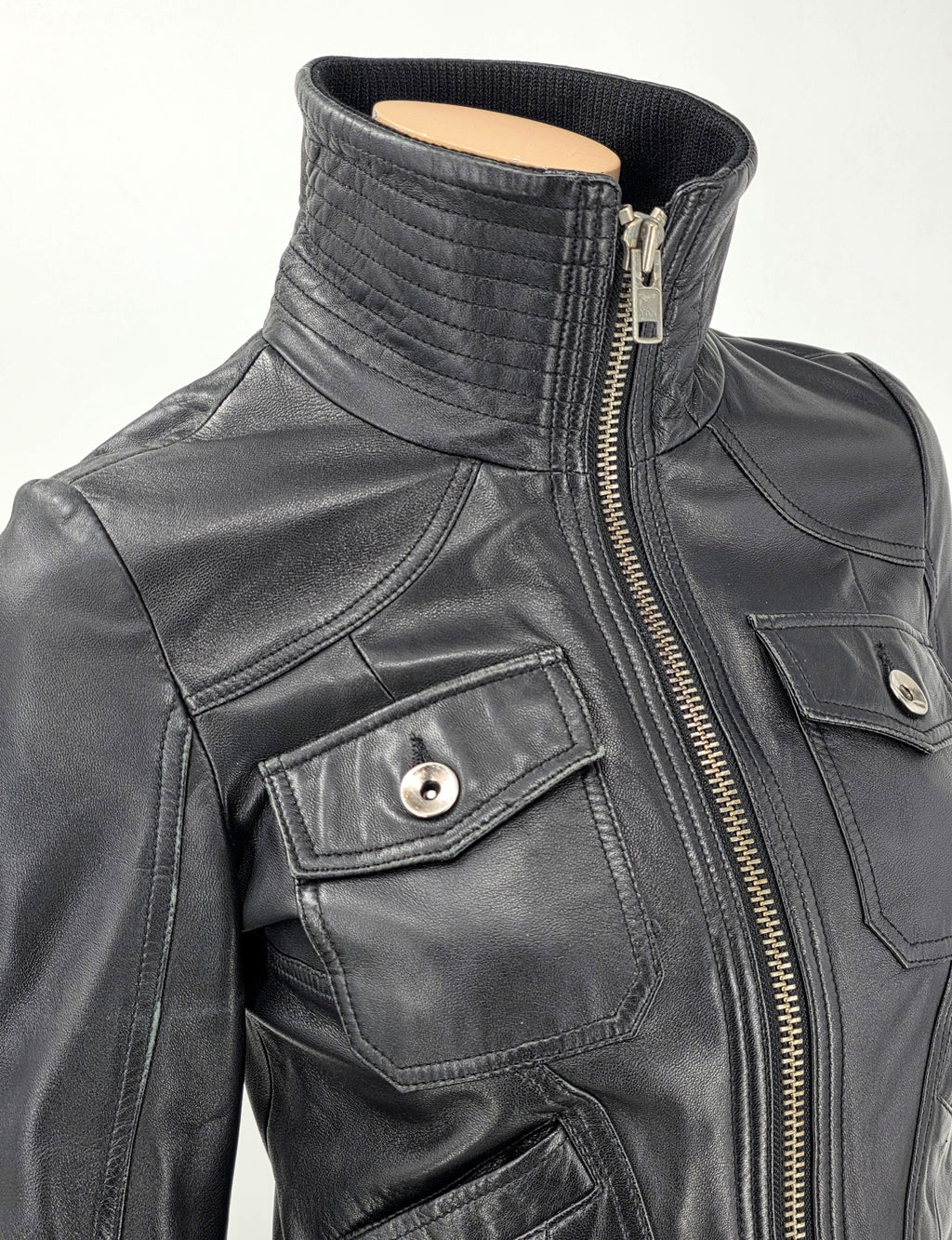 Bruno Zaragoza, Y2K Italian black leather jacket, size 34-36