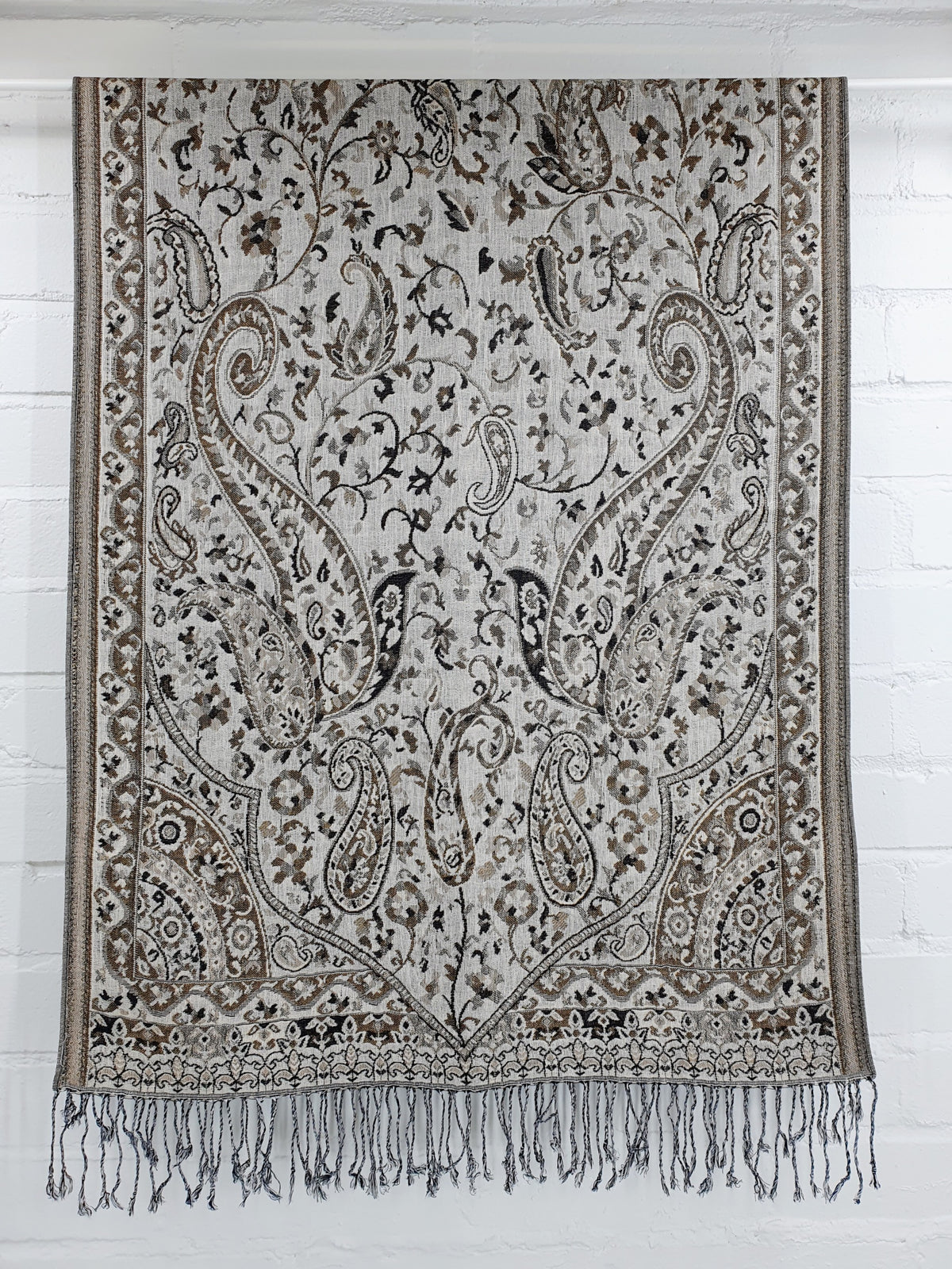 Pashmina-huivi paisleykuviolla, beigen sävyinen