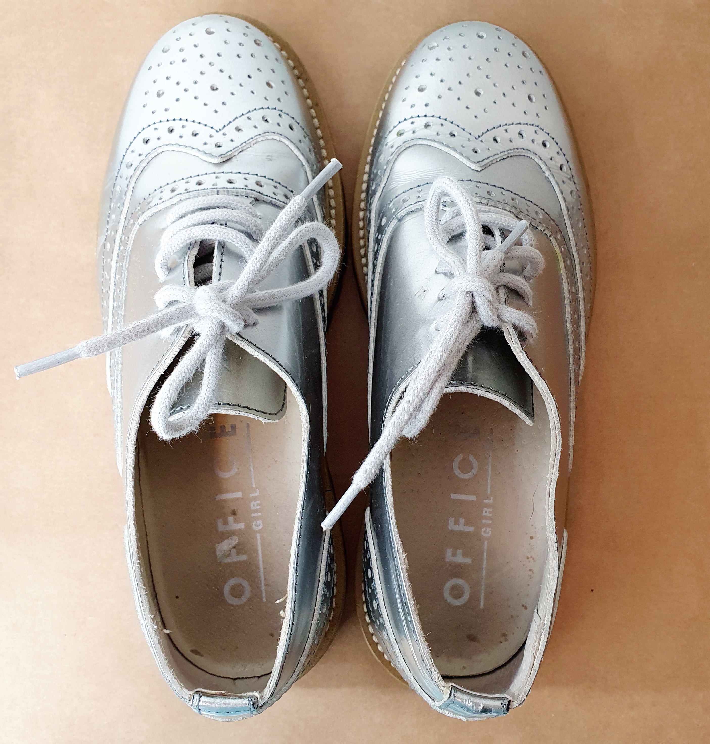 Office Girl, silver walking shoes, size 37