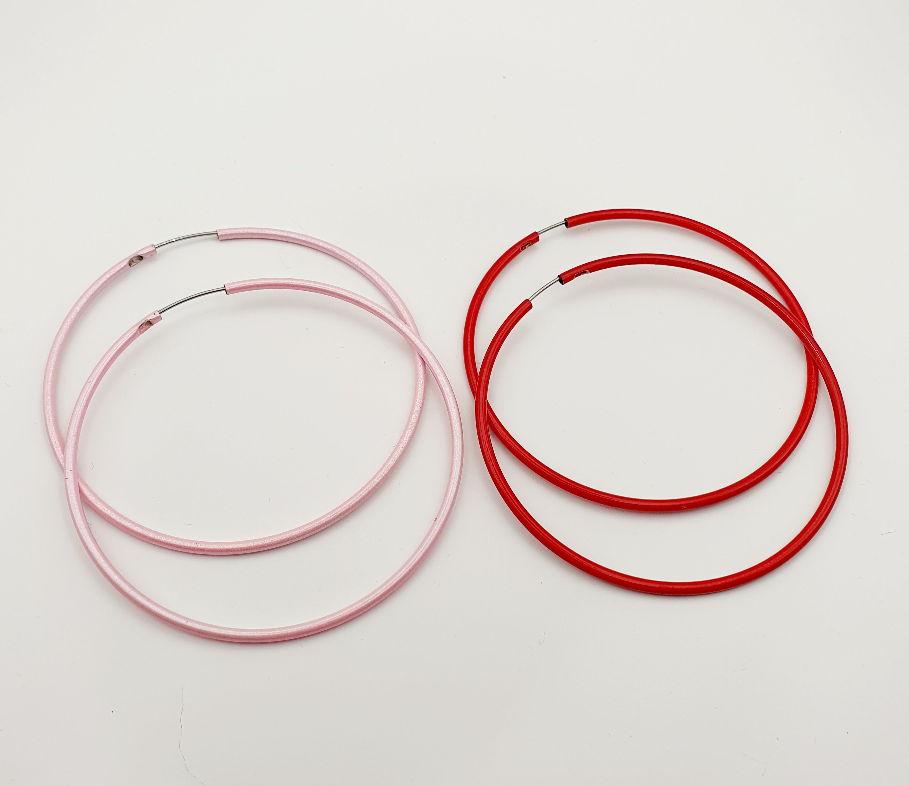 Large metal earrings from the 80s-90s, pink/red