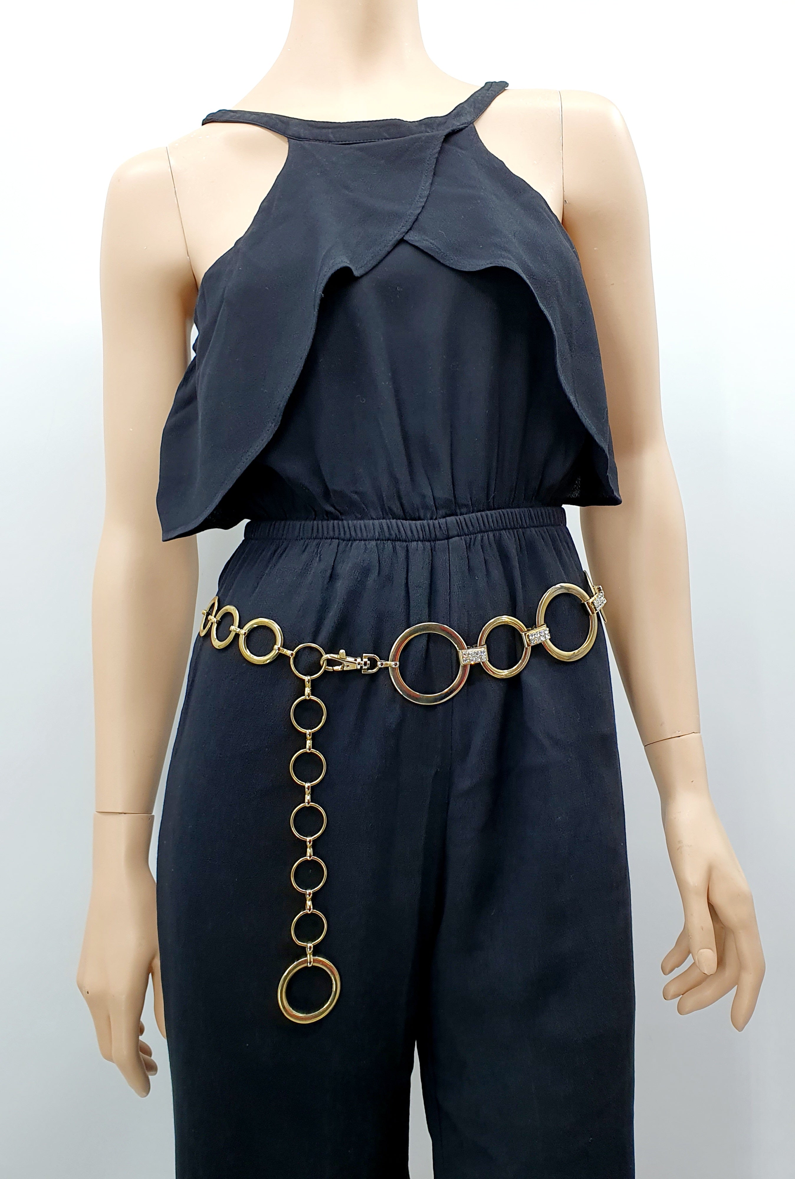 Kullanvärinen lannevyö metallia, strassikivikoristeet, 90-luvulta, käyttövinkki