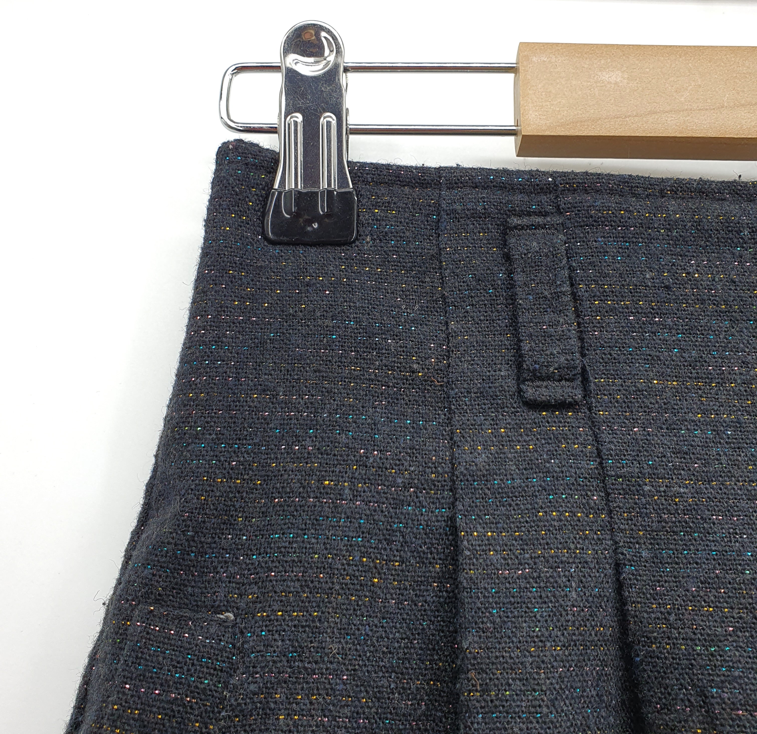 Farmariteollisuus Oy, black sparkly pants from the 80s, size 34