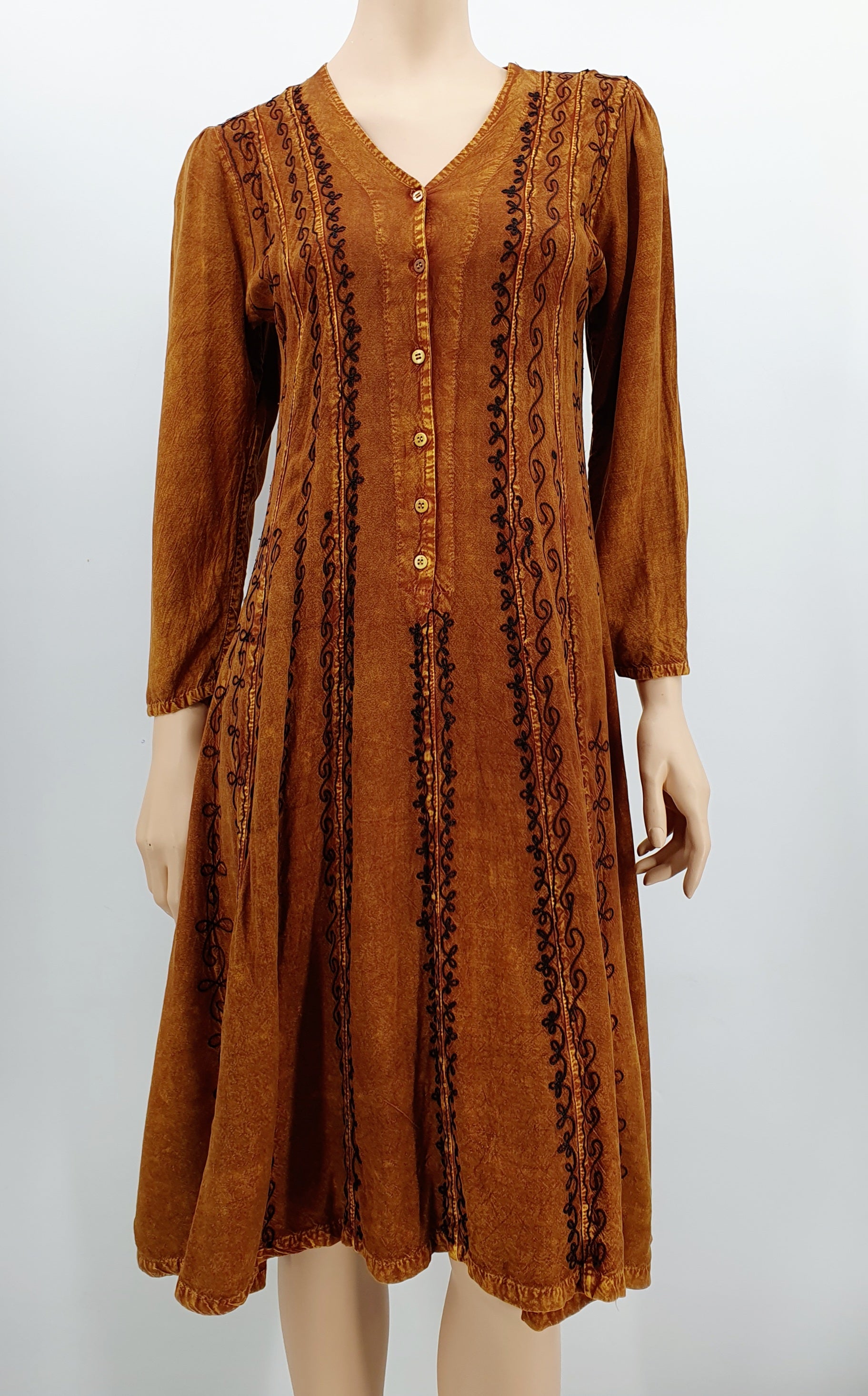 Sinapinruskea kirjottu viskoosimekko