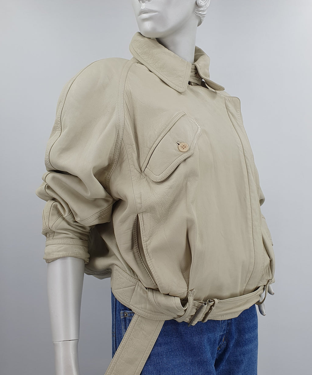 Deya by Sonanini, off-white leather jacket, from the 80s, size 36-38