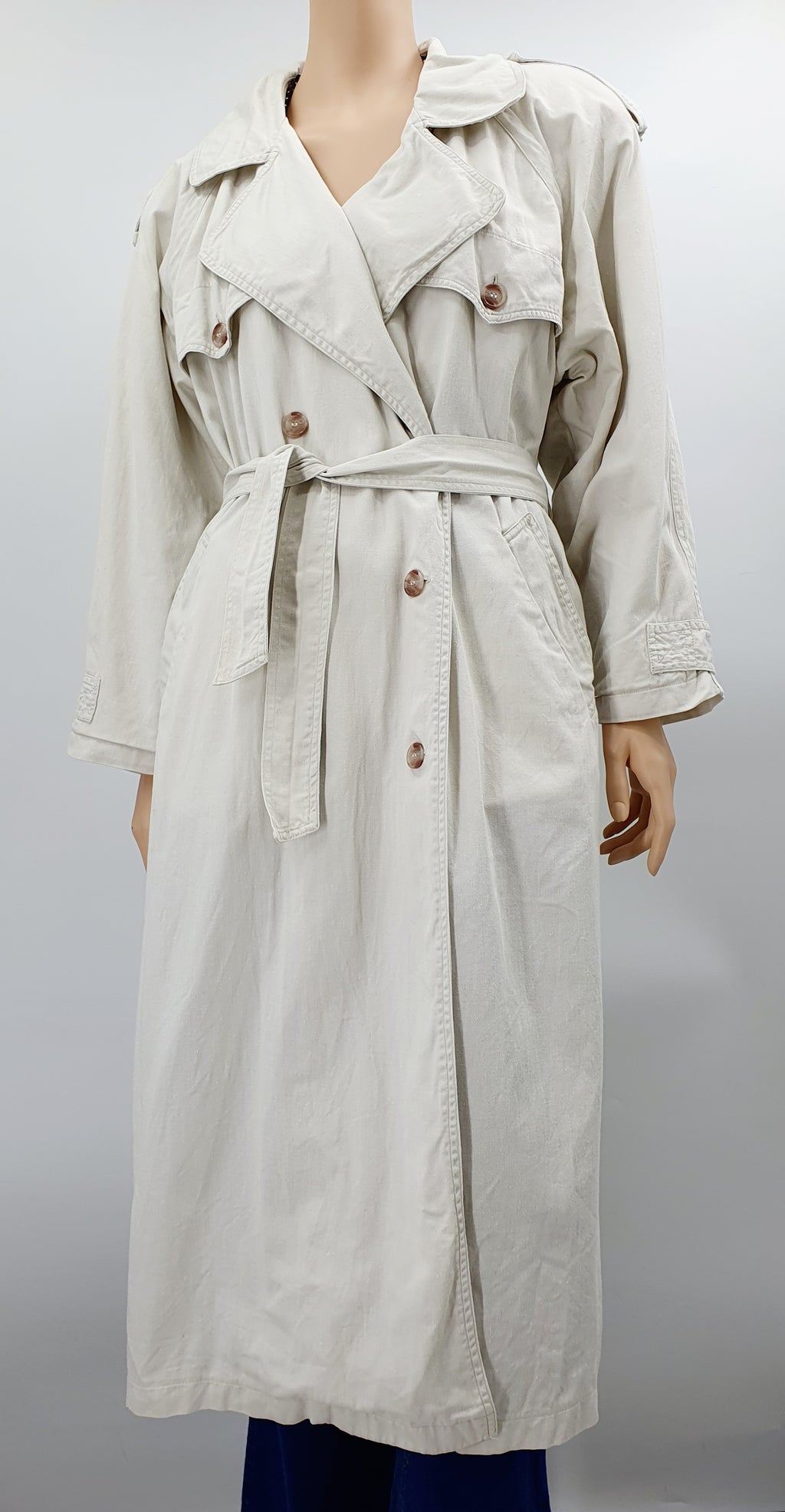 New Basics, long light-colored trench coat from the 90s, size 42-44
