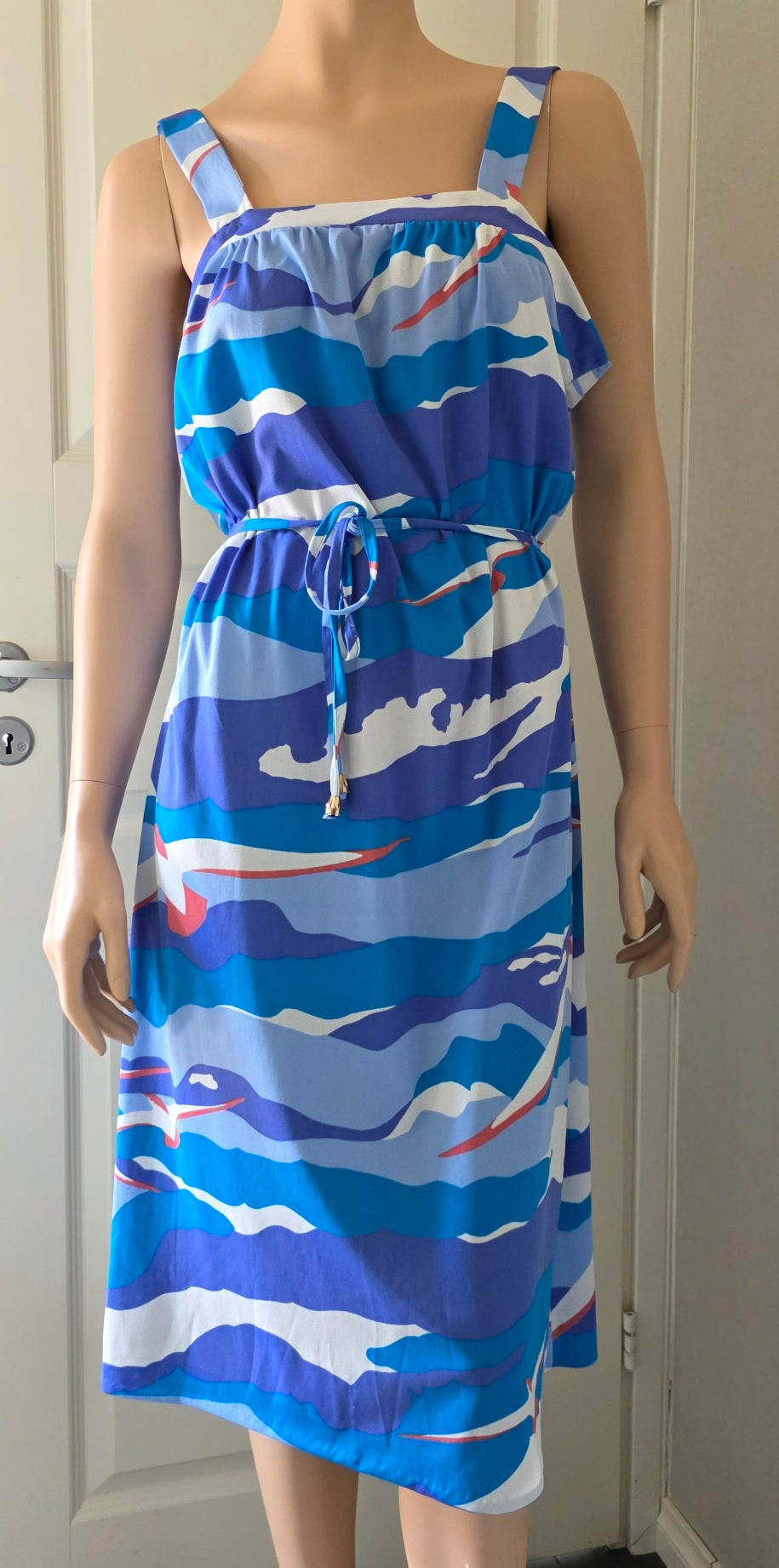 Tergal, sleeveless summer dress from the 70s-80s, size 40-42