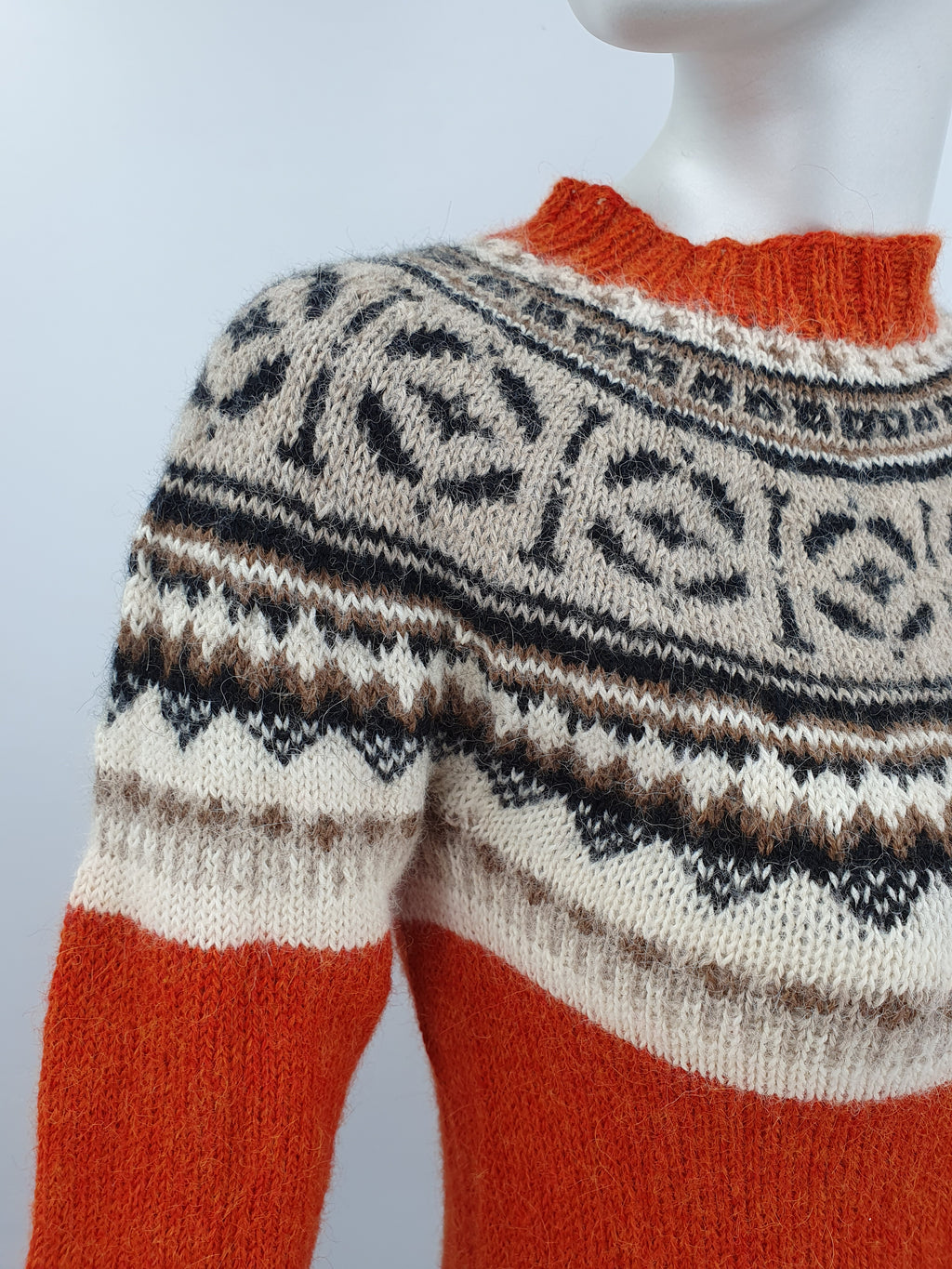 Orange hand-knitted wool sweater, size 34-36