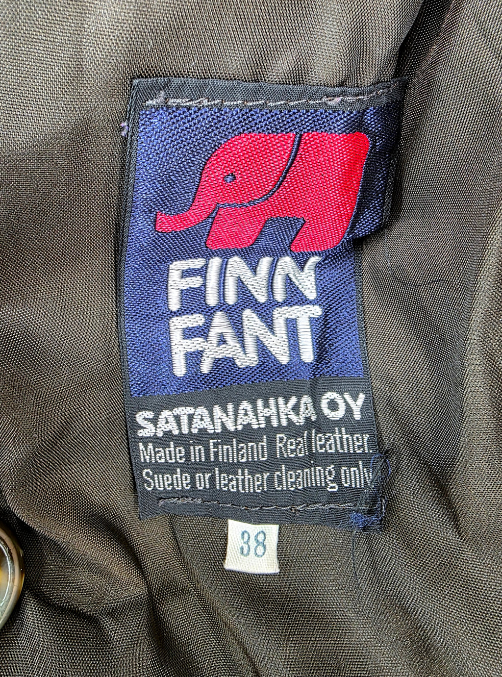 Finn Fant, dark brown long leather jacket from the 70s, size 36-38