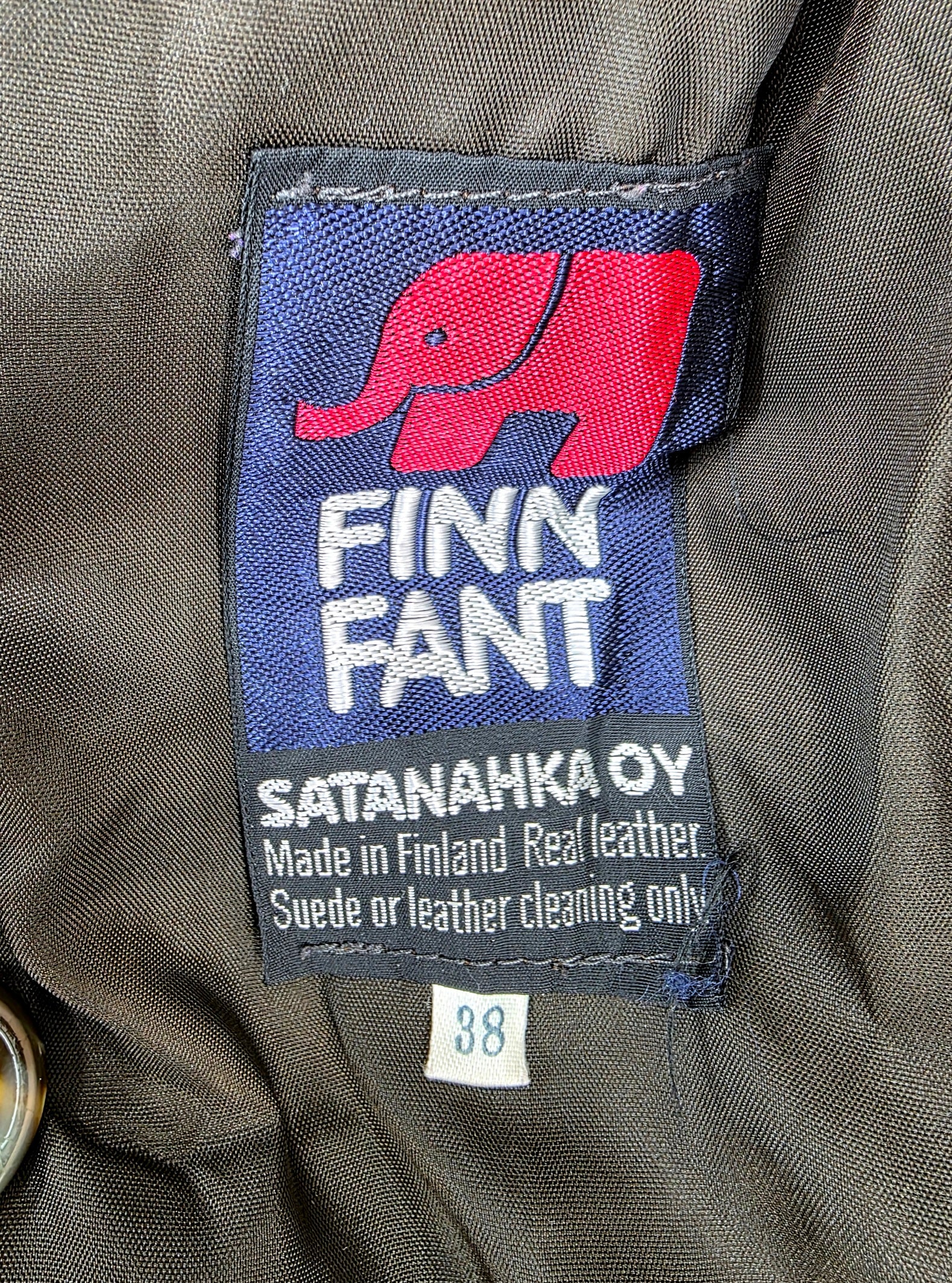Finn Fant, dark brown long leather jacket from the 70s, size 36-38