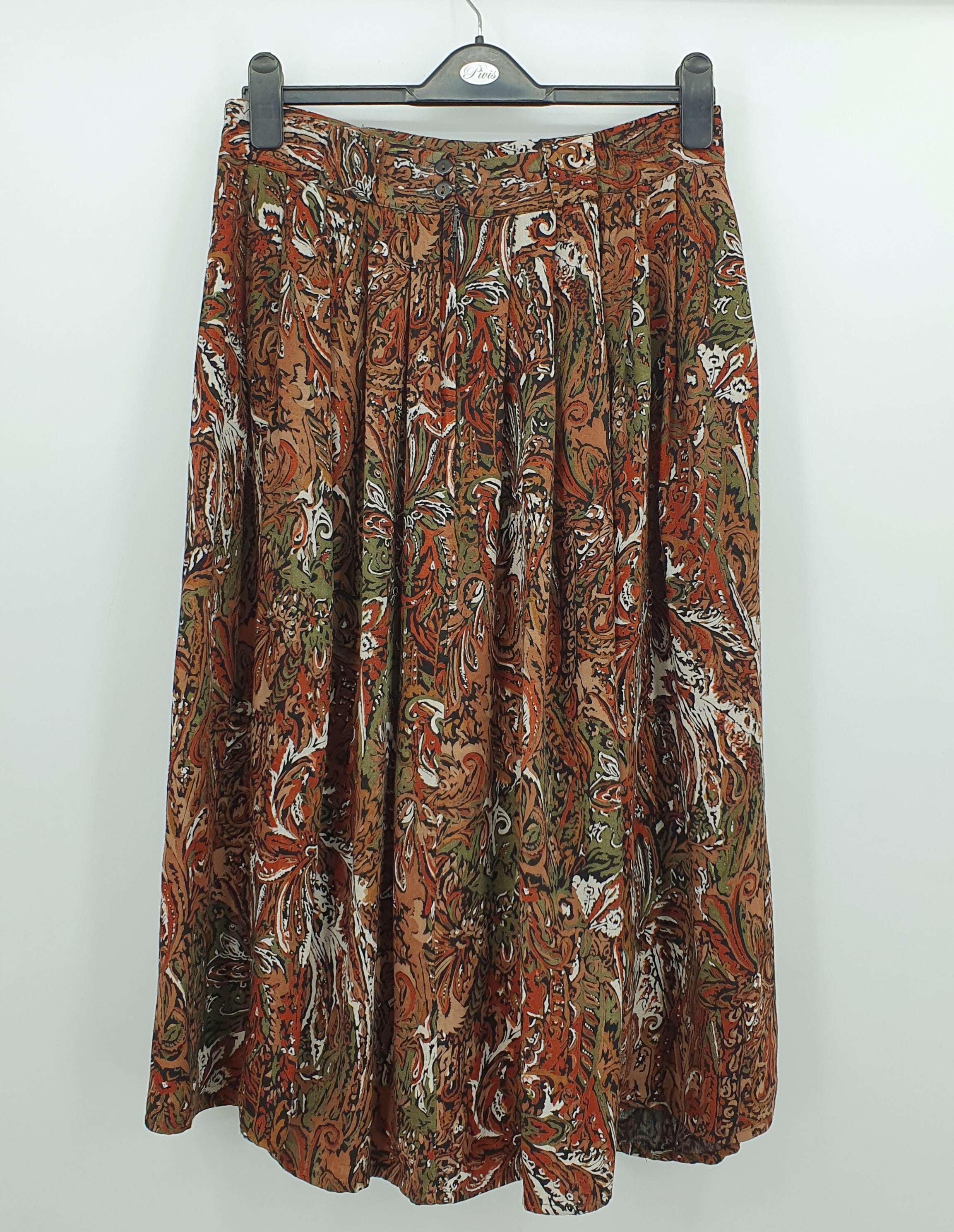 Cliche, 90s viscose skirt with earthy colors, waist 80cm, size 40