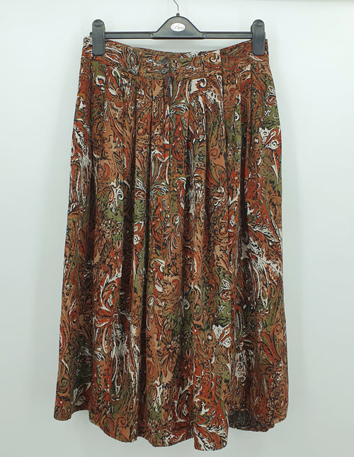 Cliche, 90s viscose skirt with earthy colors, waist 80cm, size 40