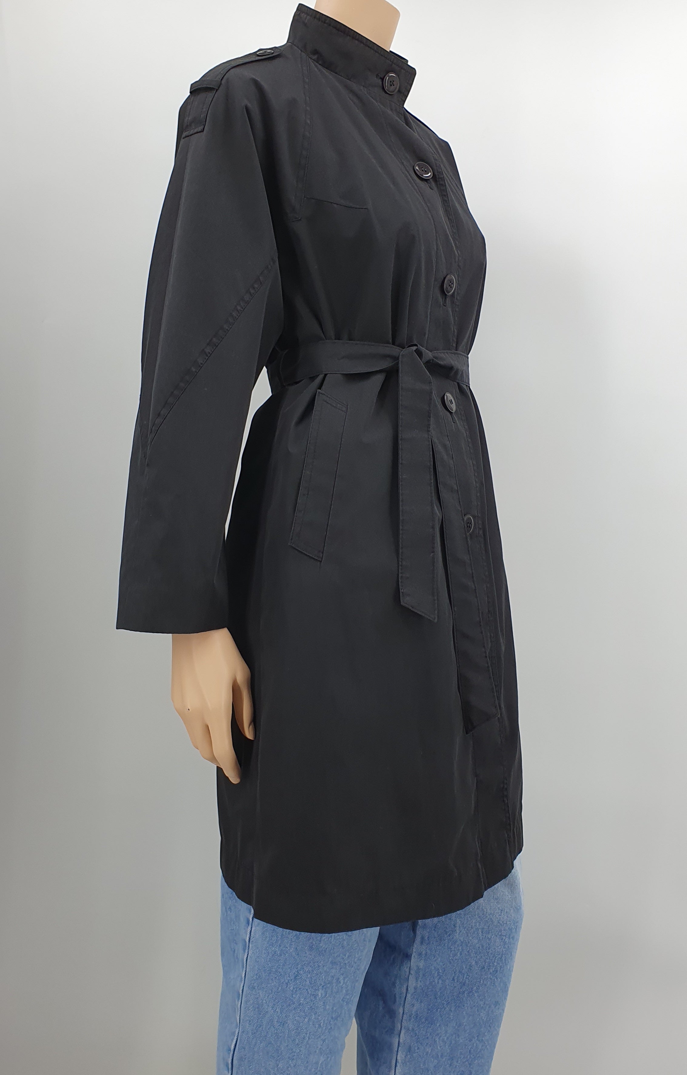 Lacoda, women's mid-length black trench coat from the 70s-80s, size 34-36-38
