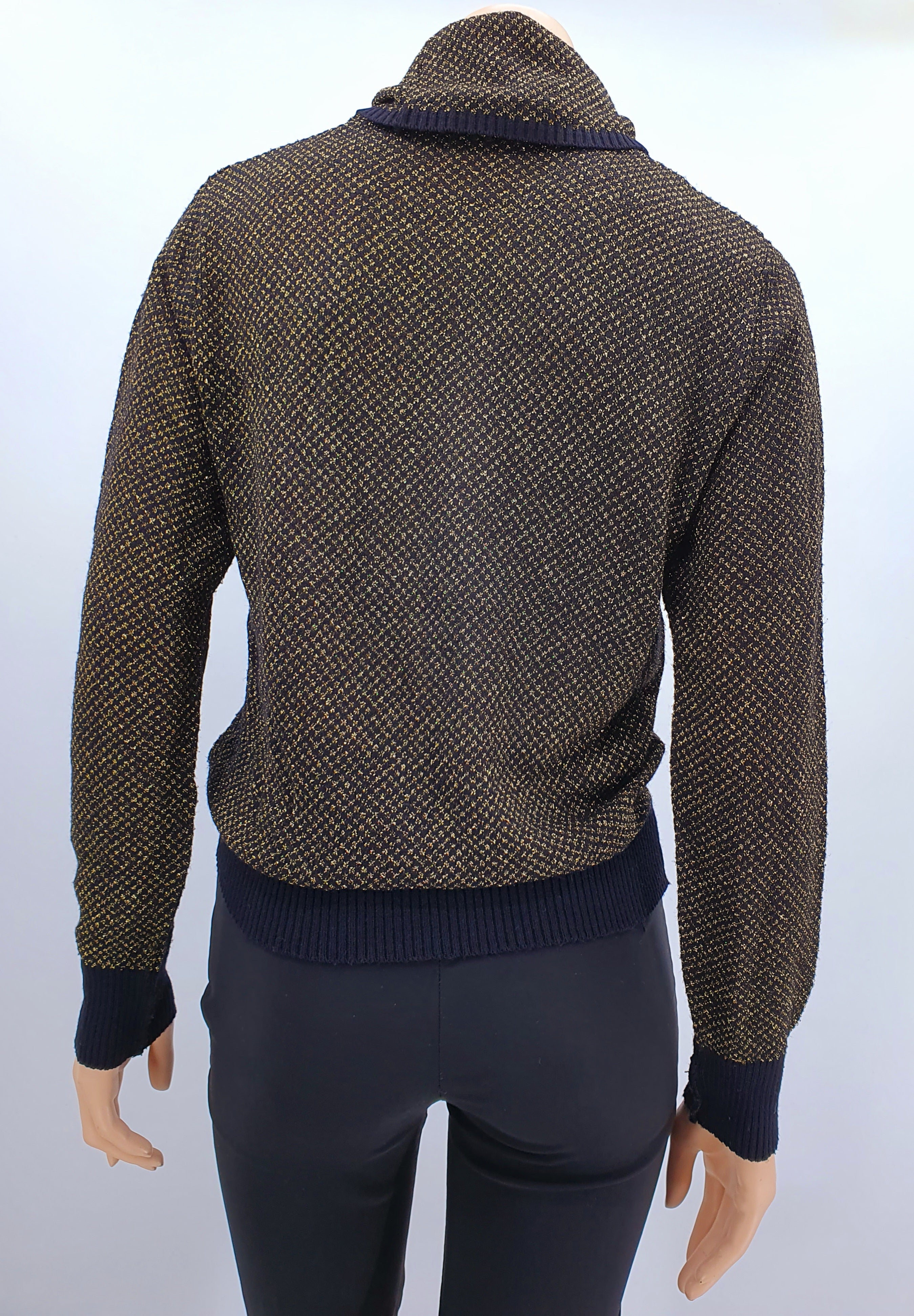 Suomalainen neulepusero 80-luvulta, väri kulta/musta, koko 36/38