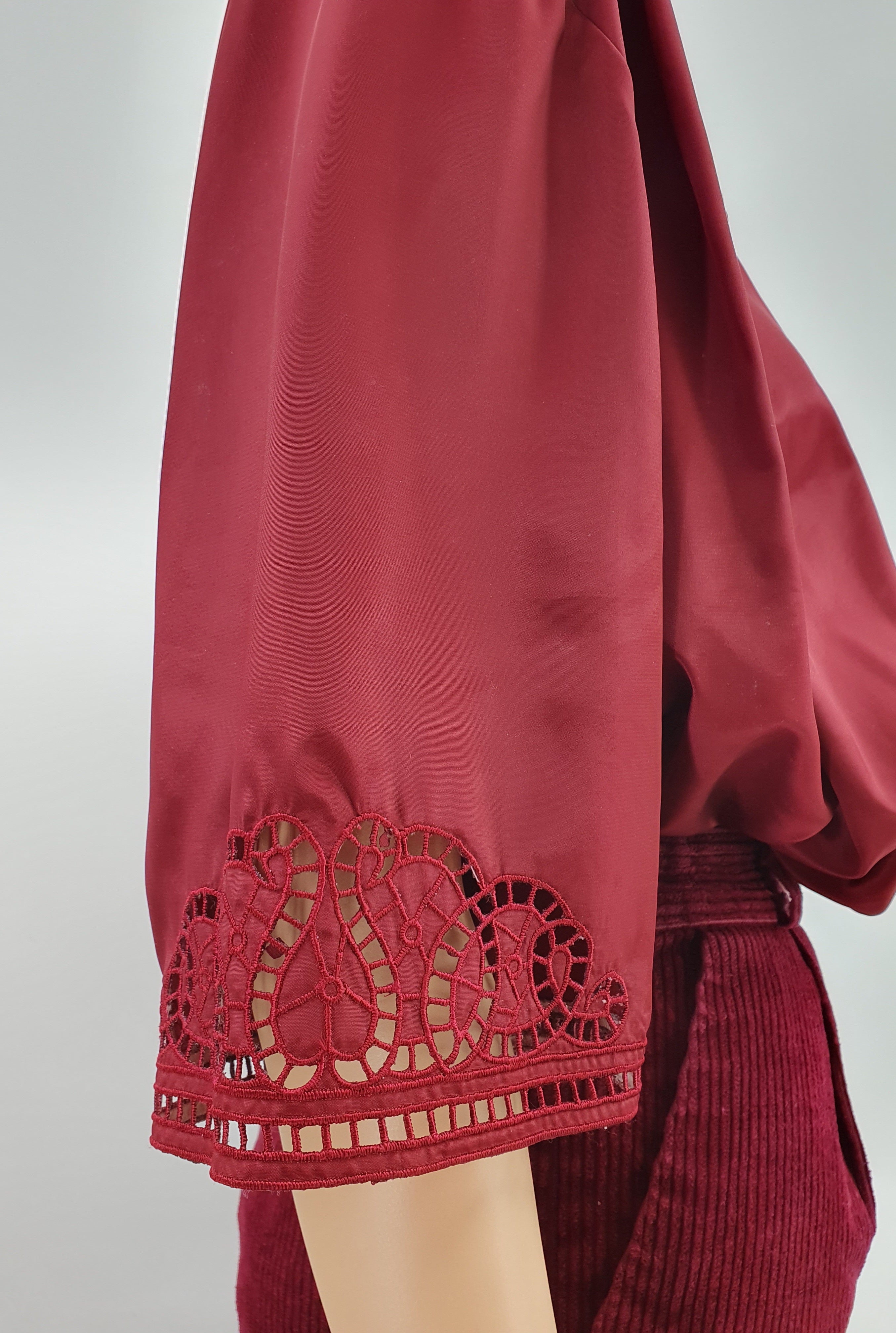 Abak, dark red embroidered women's shirt from the 90s, size 46/48
