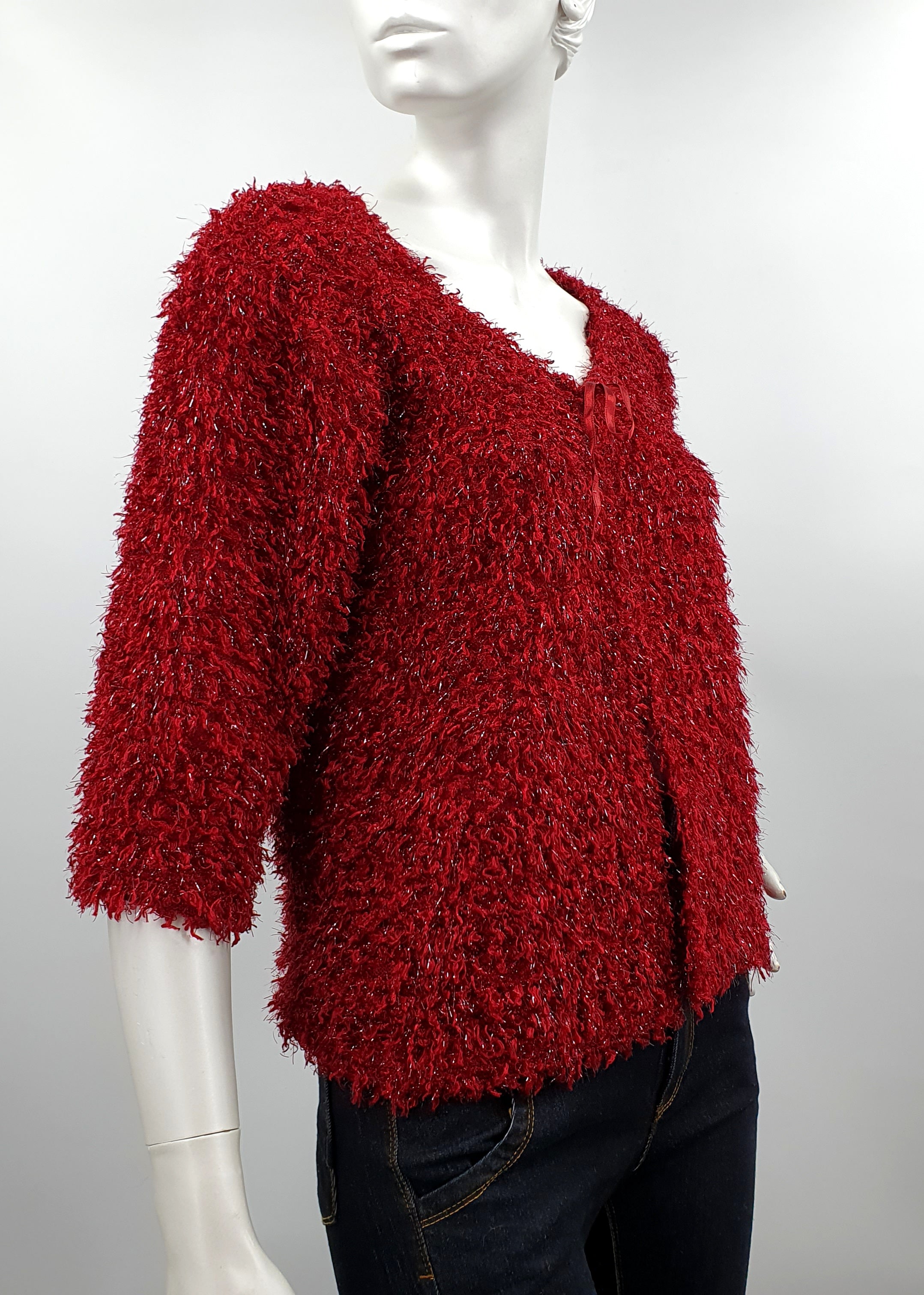 Premiere Collection, tummanpunainen kimalteleva neulejakku, koko 36
