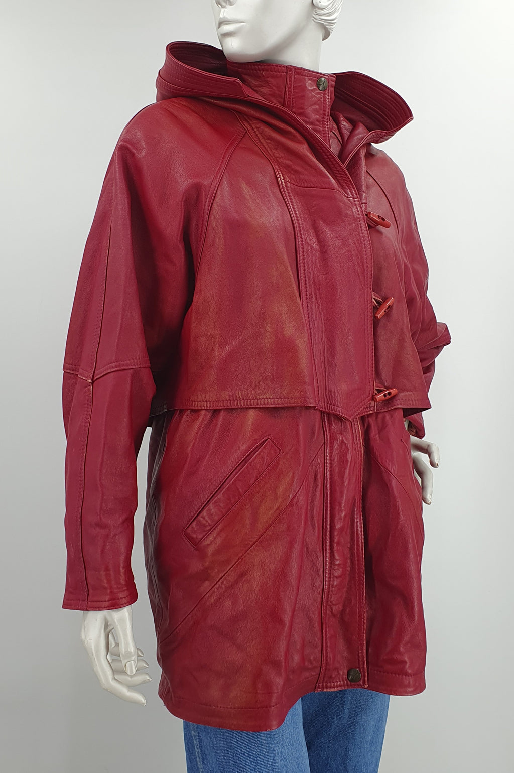Dark red women's leather jacket from the 80s-90s, size 36