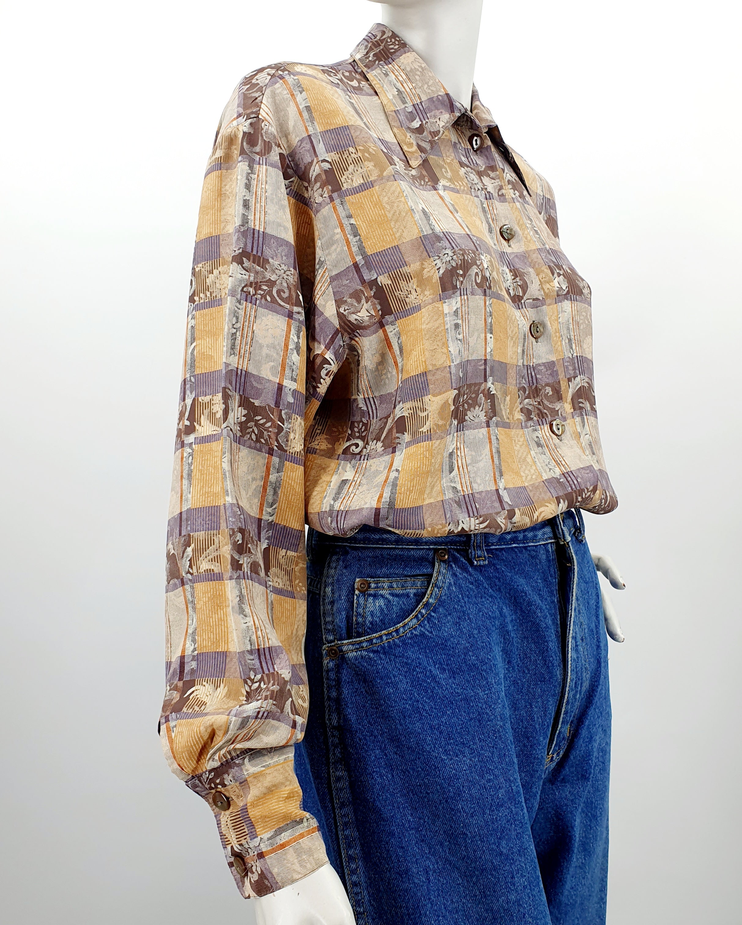 Beige-blue viscose shirt from the 90s, 38-40