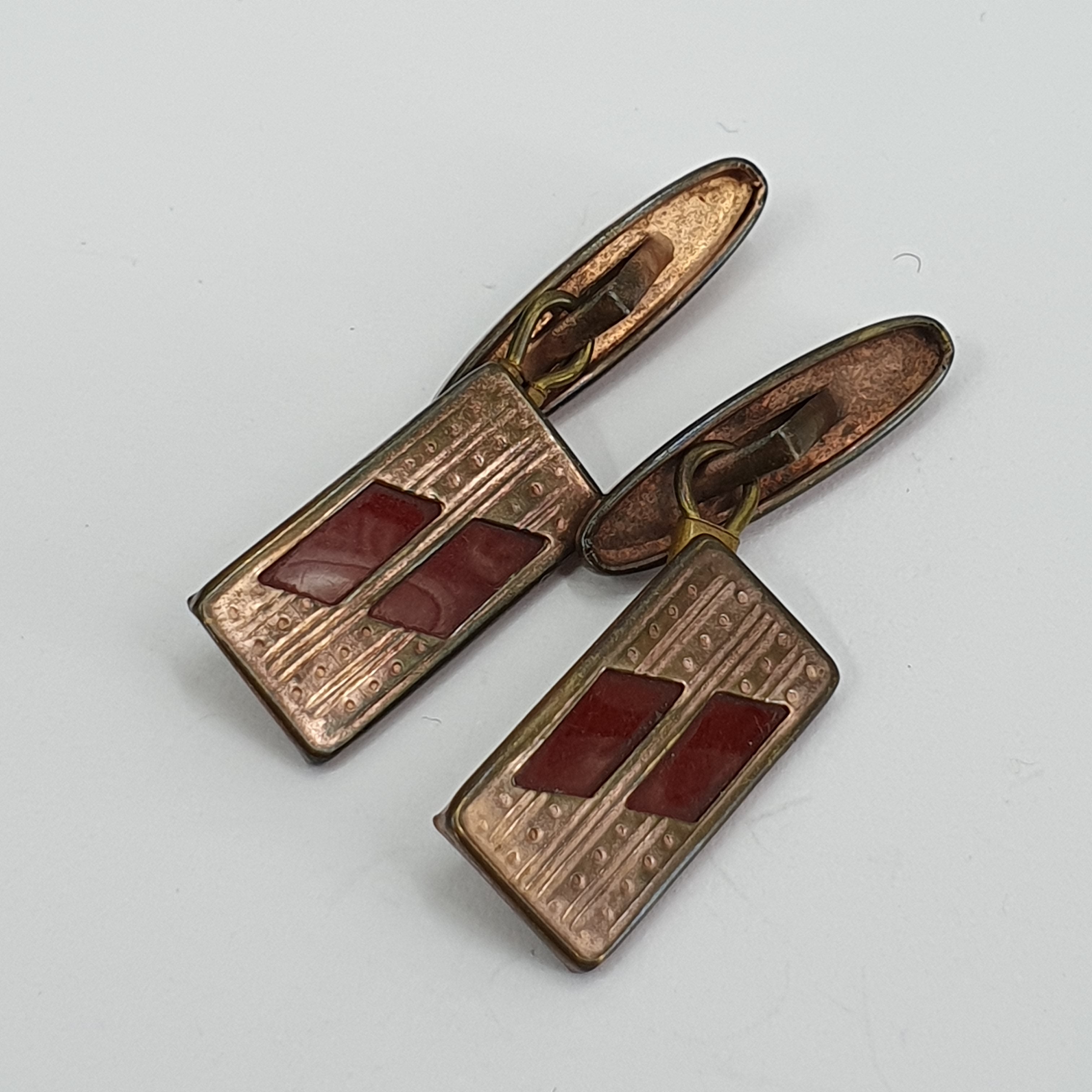 Vintage cufflinks from the 50s-60s, two red squares