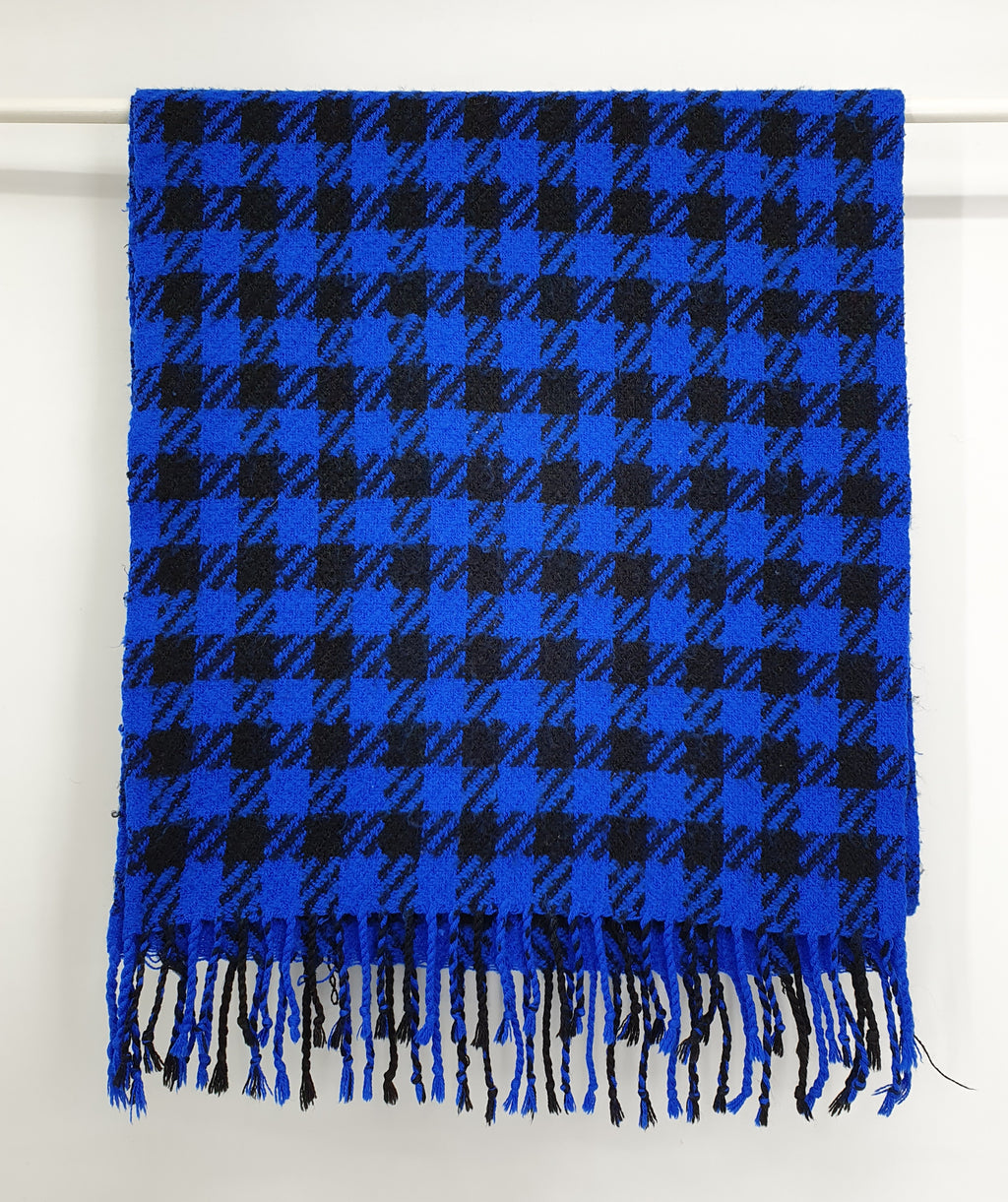 Long scarf from the 80s, color black/electric blue, size 35x155cm