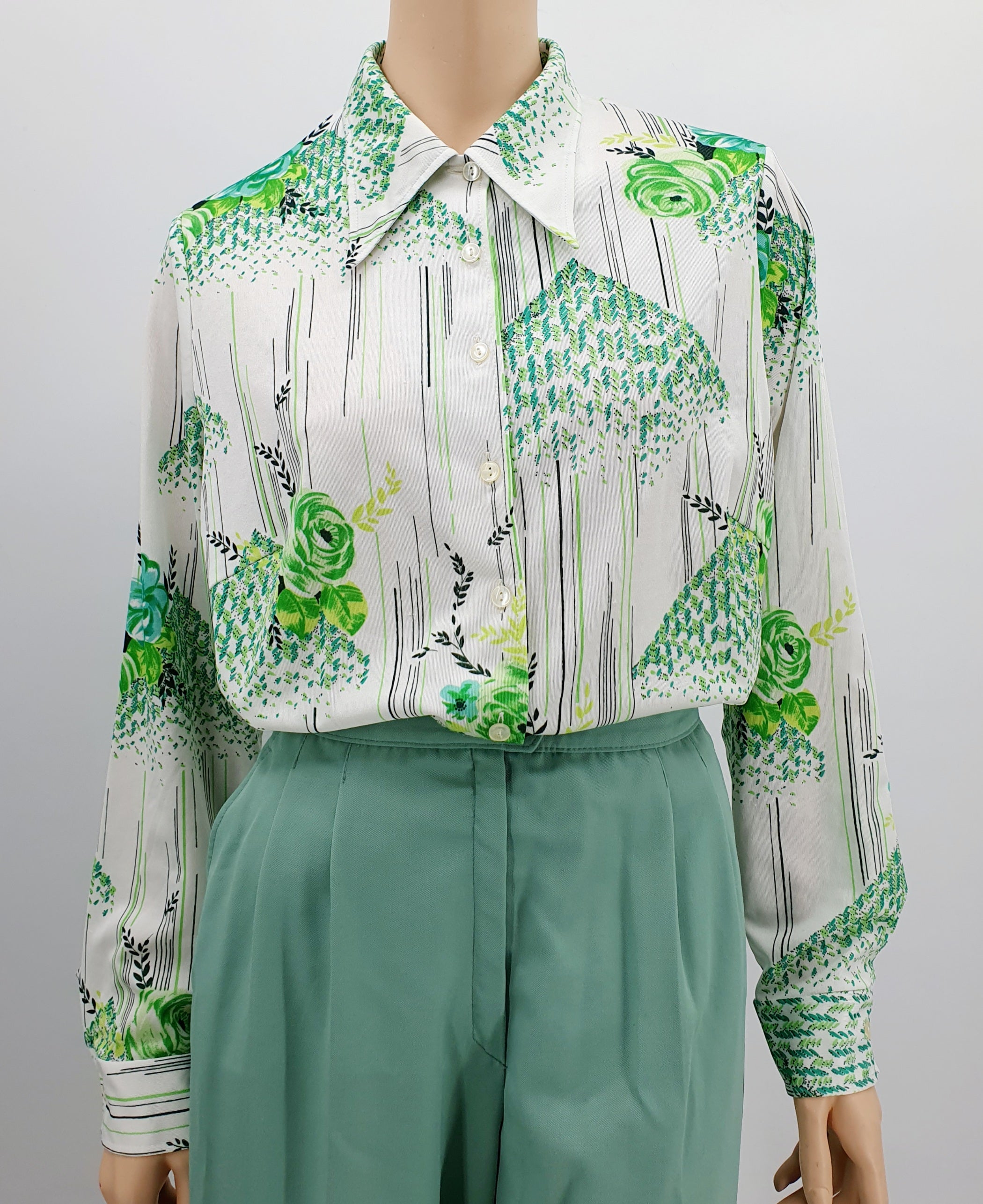 Vinetta, vihreä-valkoinen pitkähihainen vintagepaita 70-luvulta