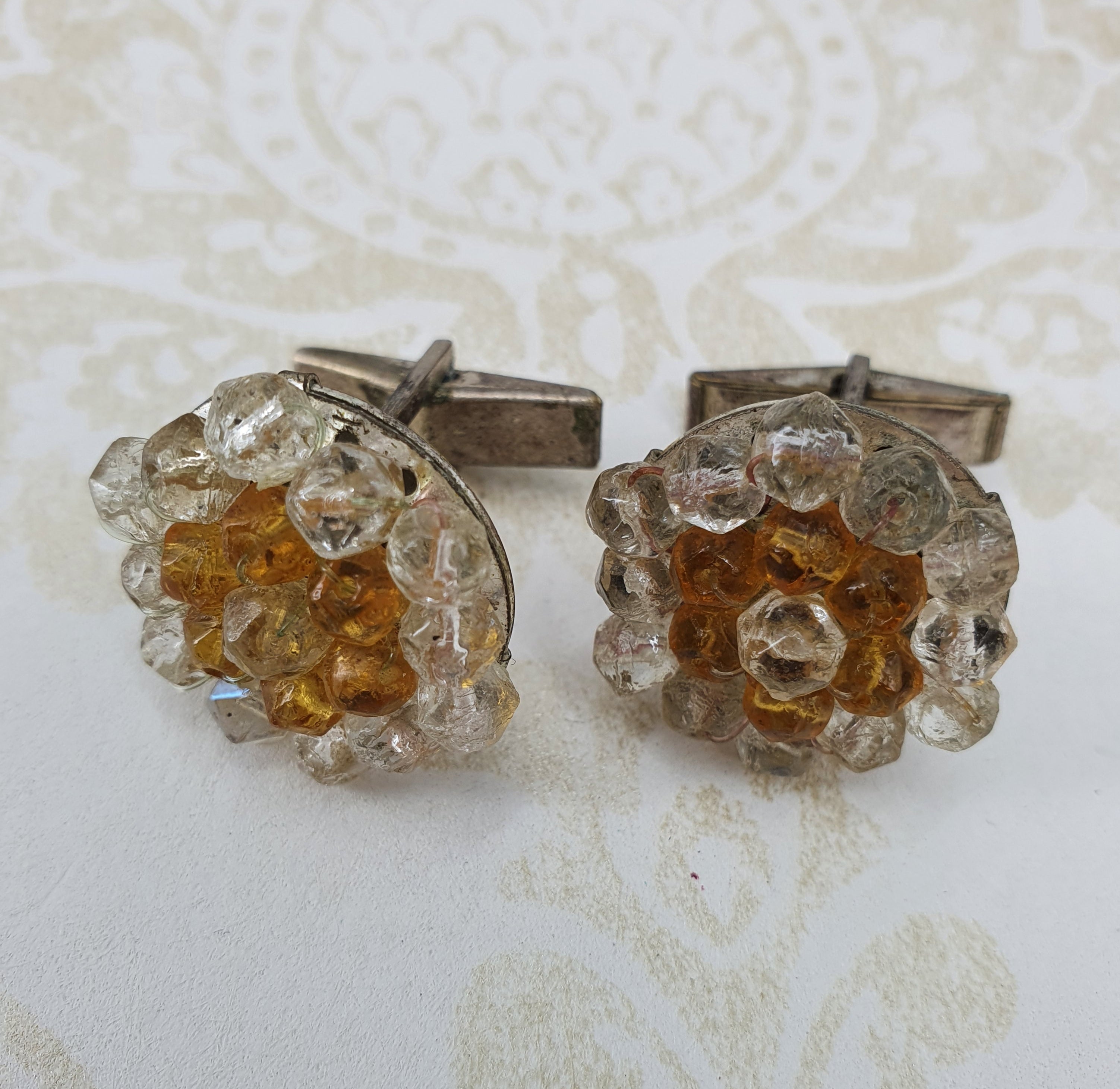 Cufflinks from the 70s, yellow and bright pearls