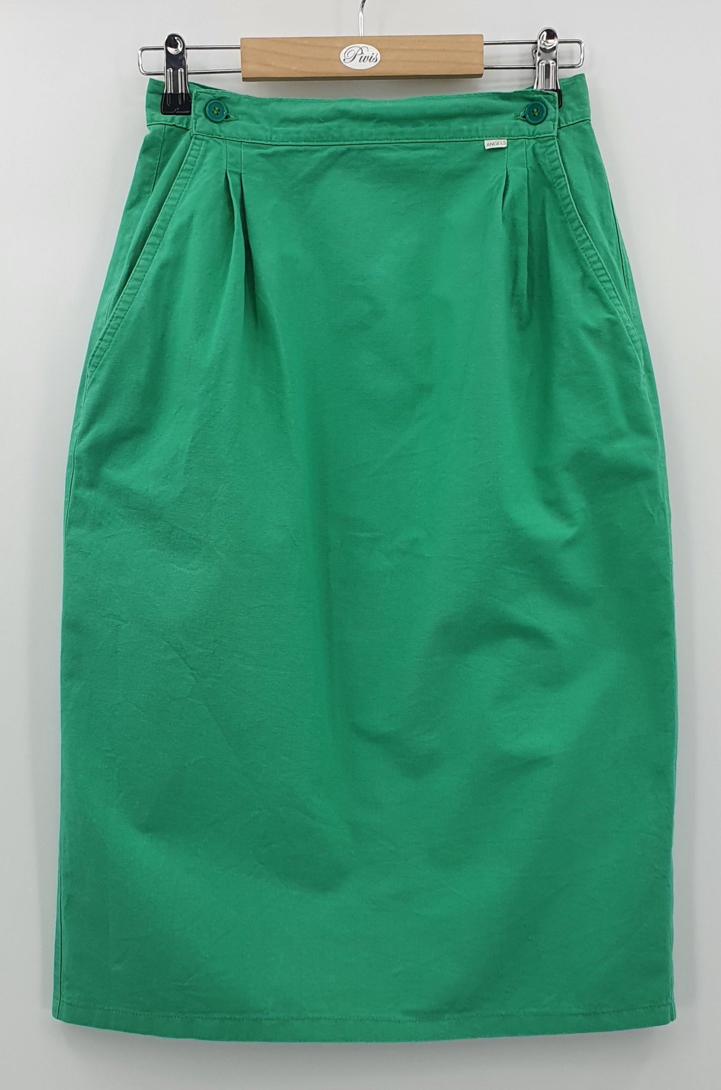 Angels by Ted of Finland, kirkkaan vihreä hame, 80-90-luku, vyöt.ymp. 68cm, kokoarvio 34