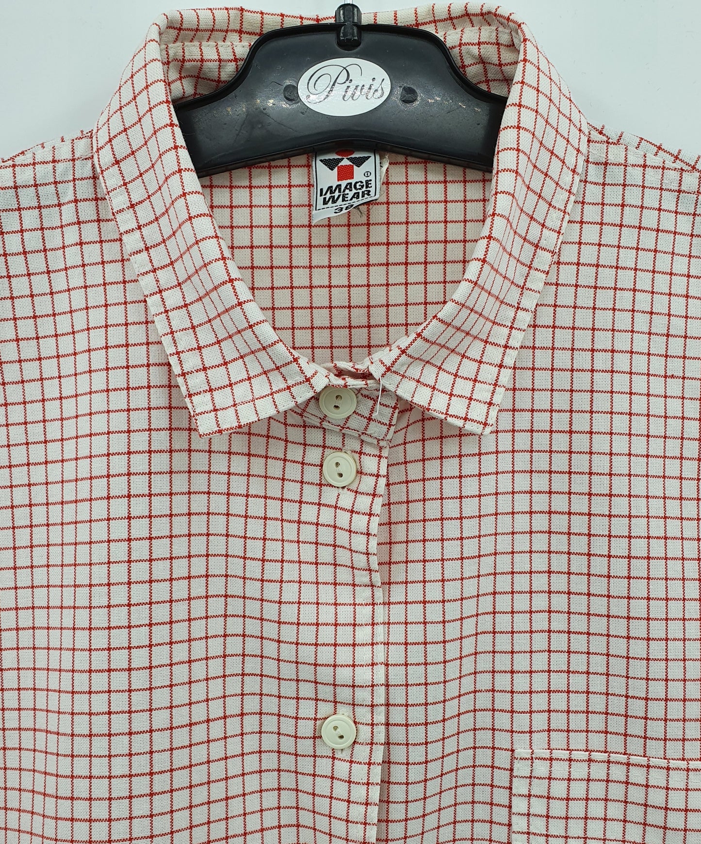 Image Wear, punaruutuinen lyhythihainen paitapusero, 90-luku, koko 38-40