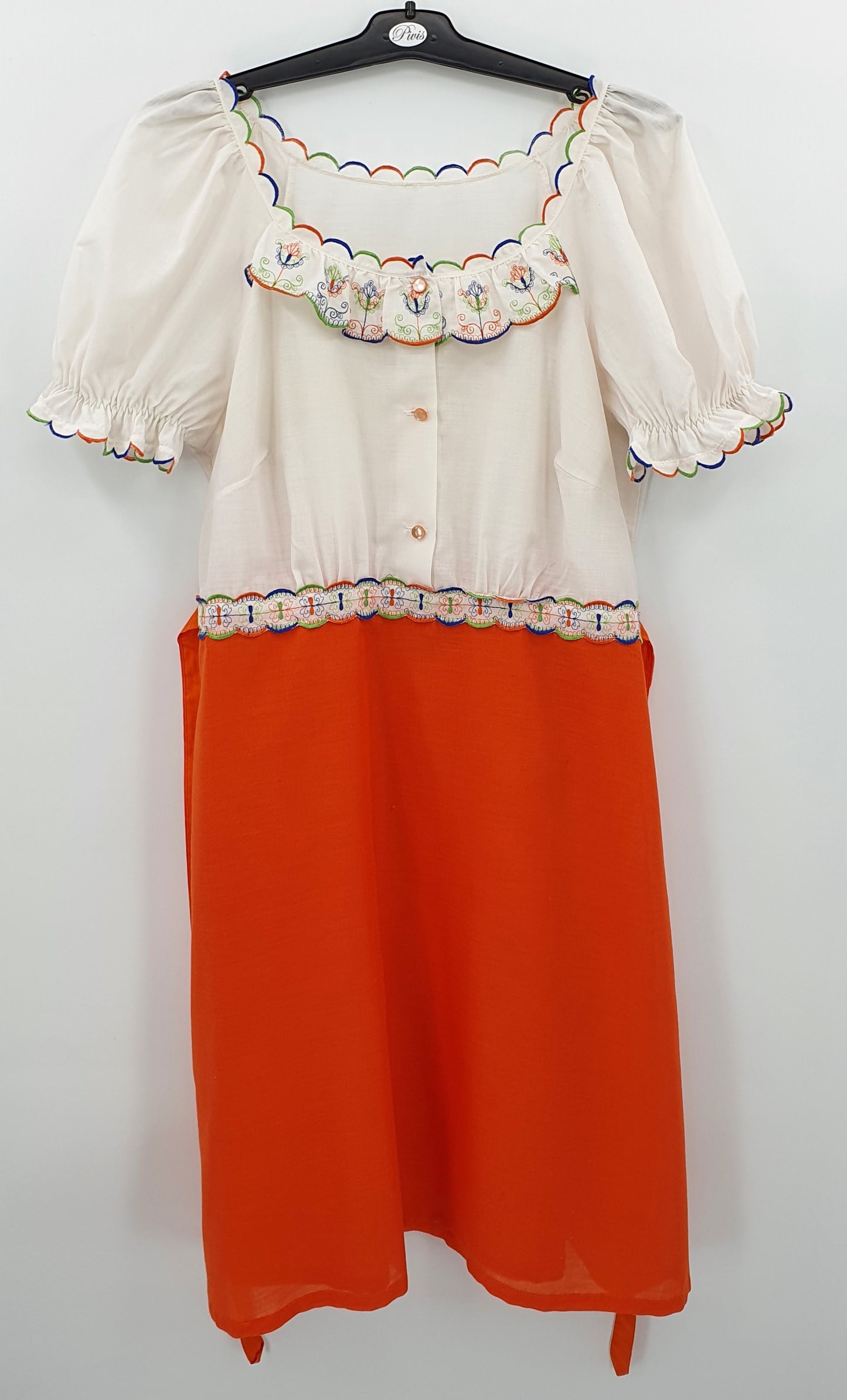 Oranssi-valkoinen mekko, koko 38-40