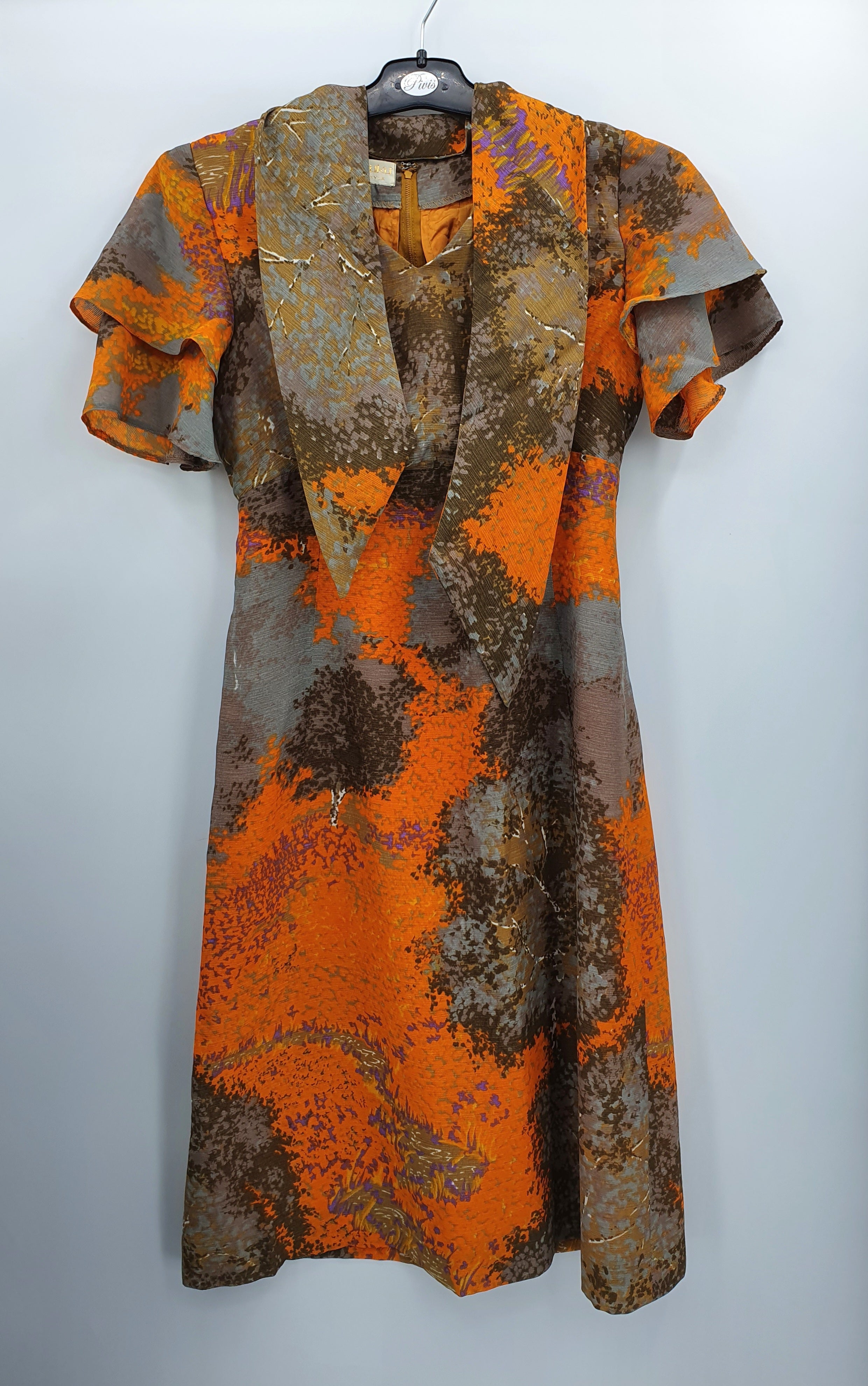 Chix-Puku, fawn colored party dress, 70s, size 34