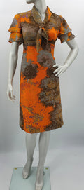 Chix-Puku, fawn colored party dress, 70s, size 34