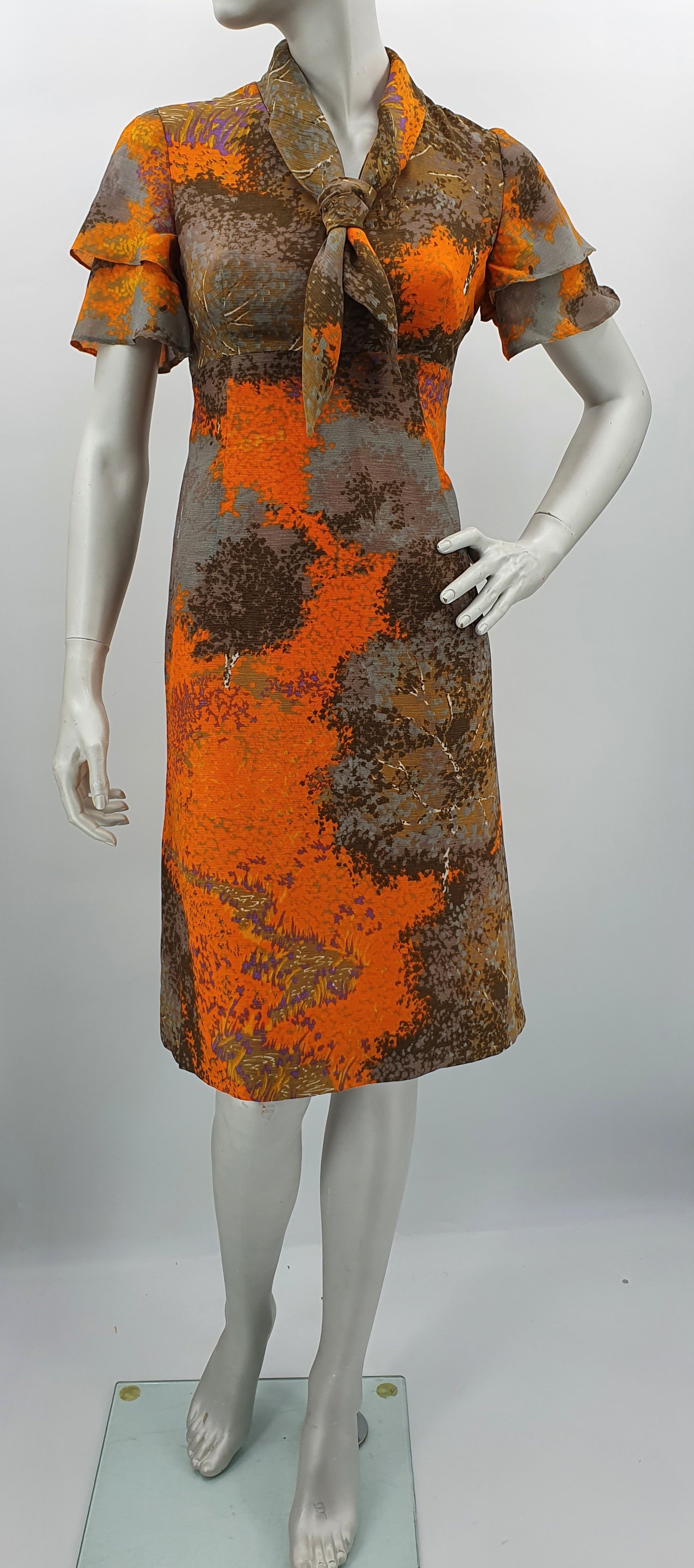 Chix-Puku, fawn colored party dress, 70s, size 34