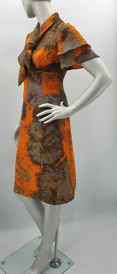 Chix-Puku, fawn colored party dress, 70s, size 34