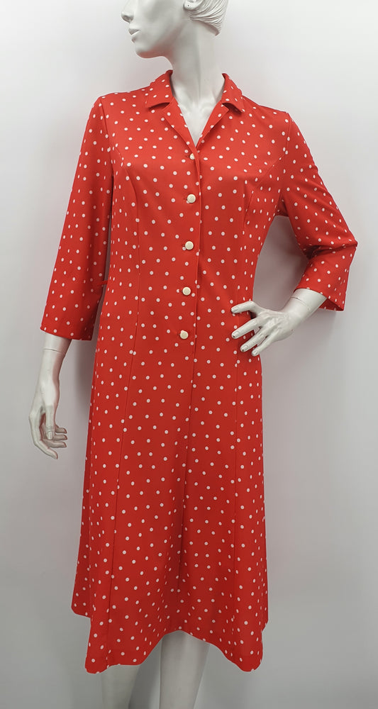 FinnKarelia, punainen mekko pallokuviolla, 90-luku, koko 36-38