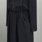 Nina, musta kuvioitu mekko, 80-90-luku, koko 38-40