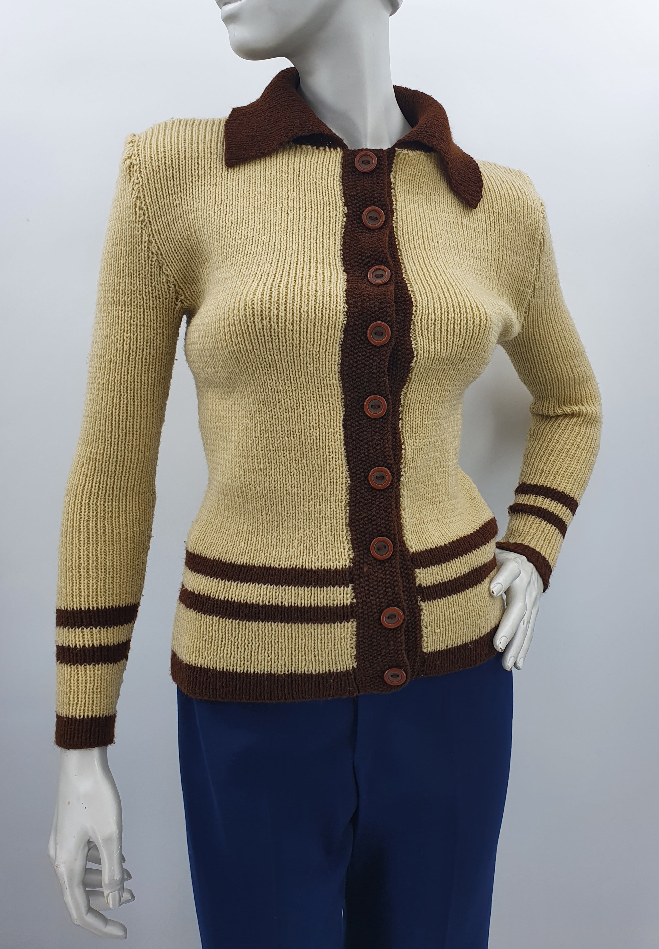 Hand-knitted retro cardigan, 70-80s, size 34