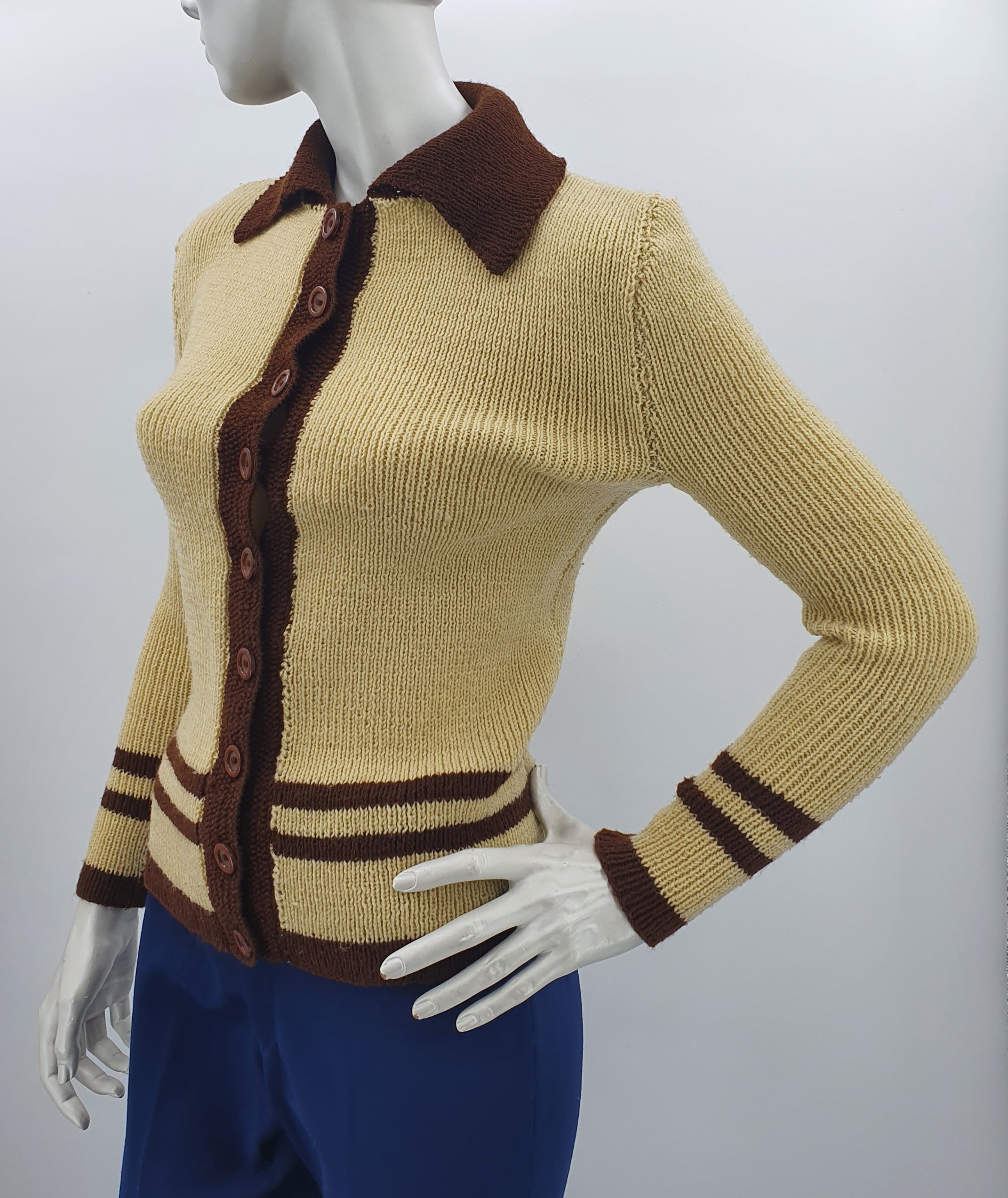 Hand-knitted retro cardigan, 70-80s, size 34