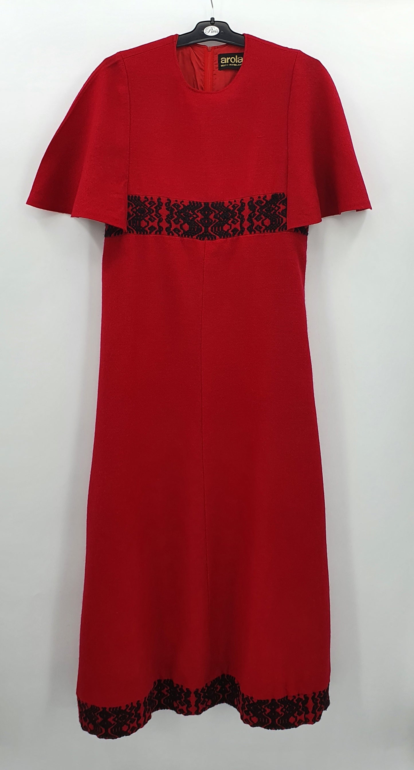 Arola, punainen villakangasmekko 70-luvulta, koko 36