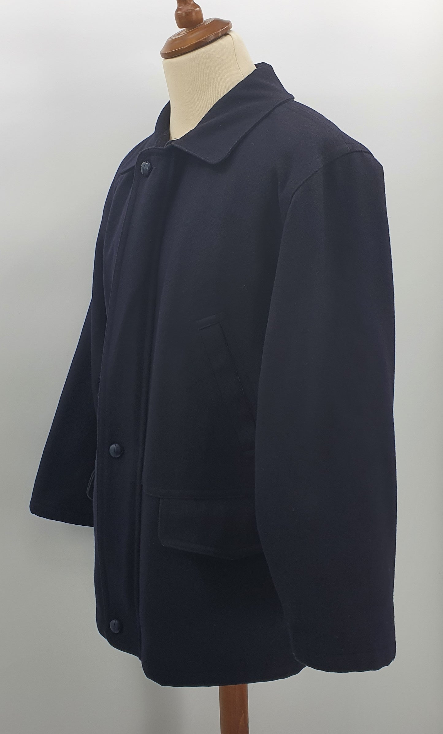 Jan Stuart, tummansininen miesten villakangastakki, 90-luku, koko L