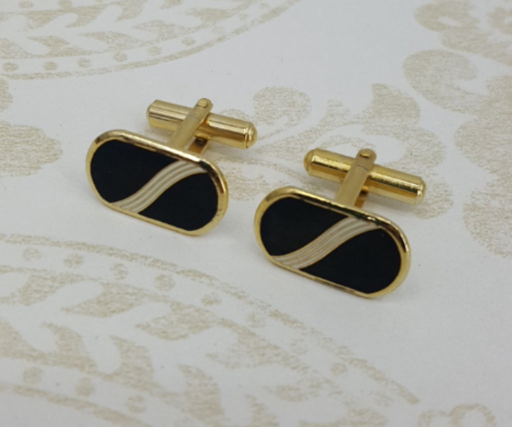 Oval cufflinks, color gold/black/white