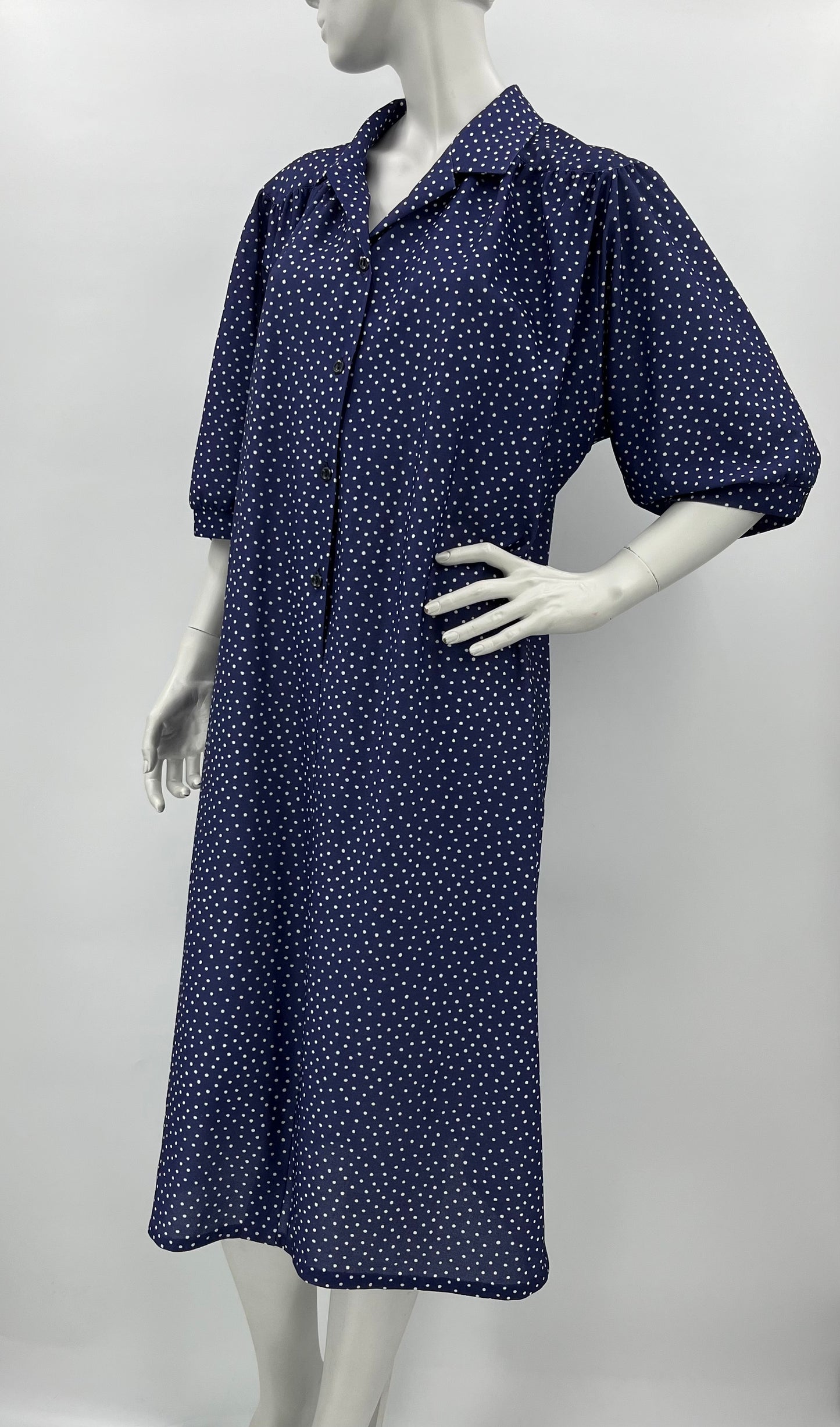 Muoti-Herrala, tummansininen mekko, 80-luku, koko 42-44