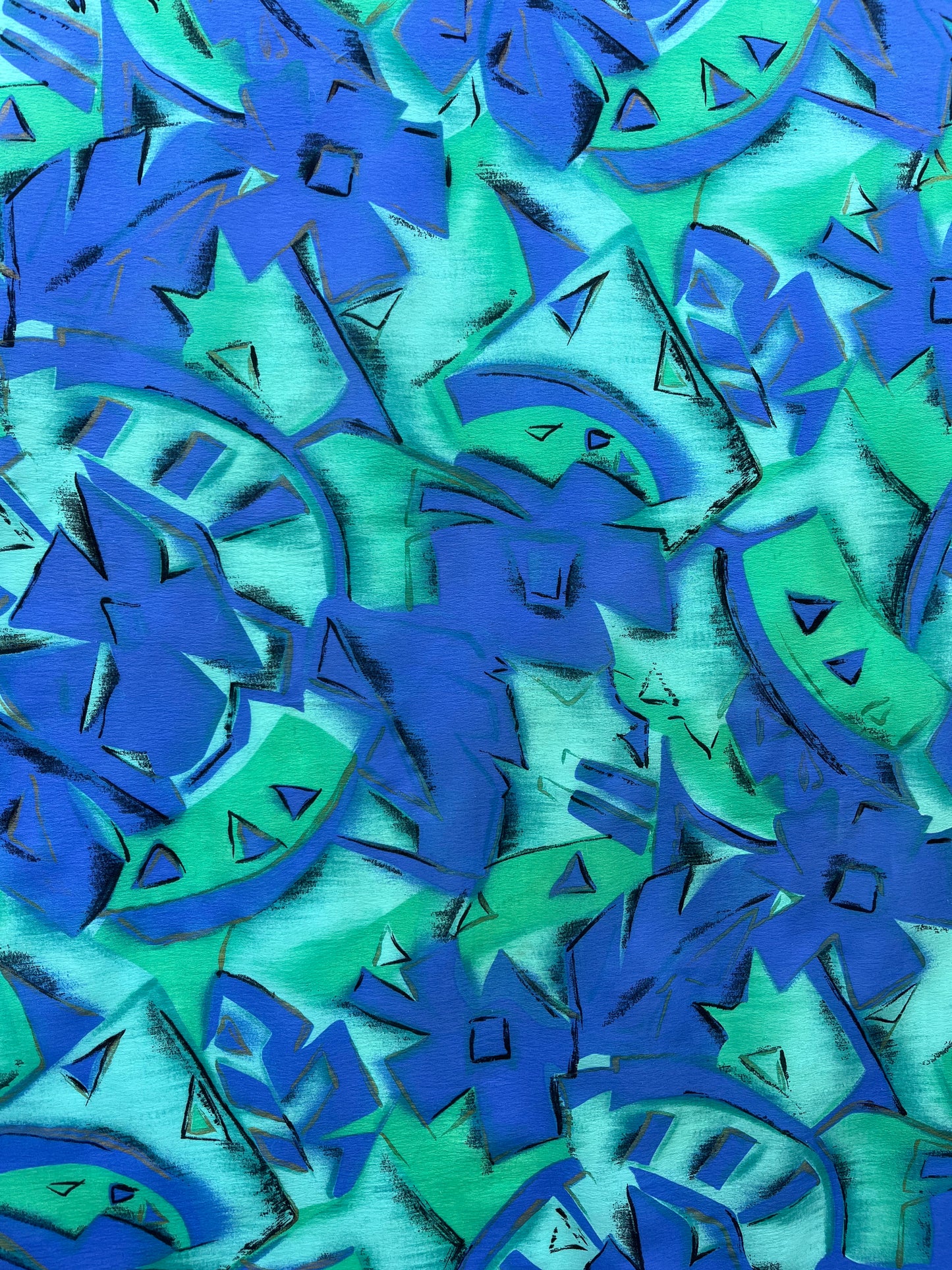 Turkoosi-sininen huivi, 90-luku, koko 108x108cm