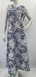 Blue and white glittery floral dress from the 70s, size 40