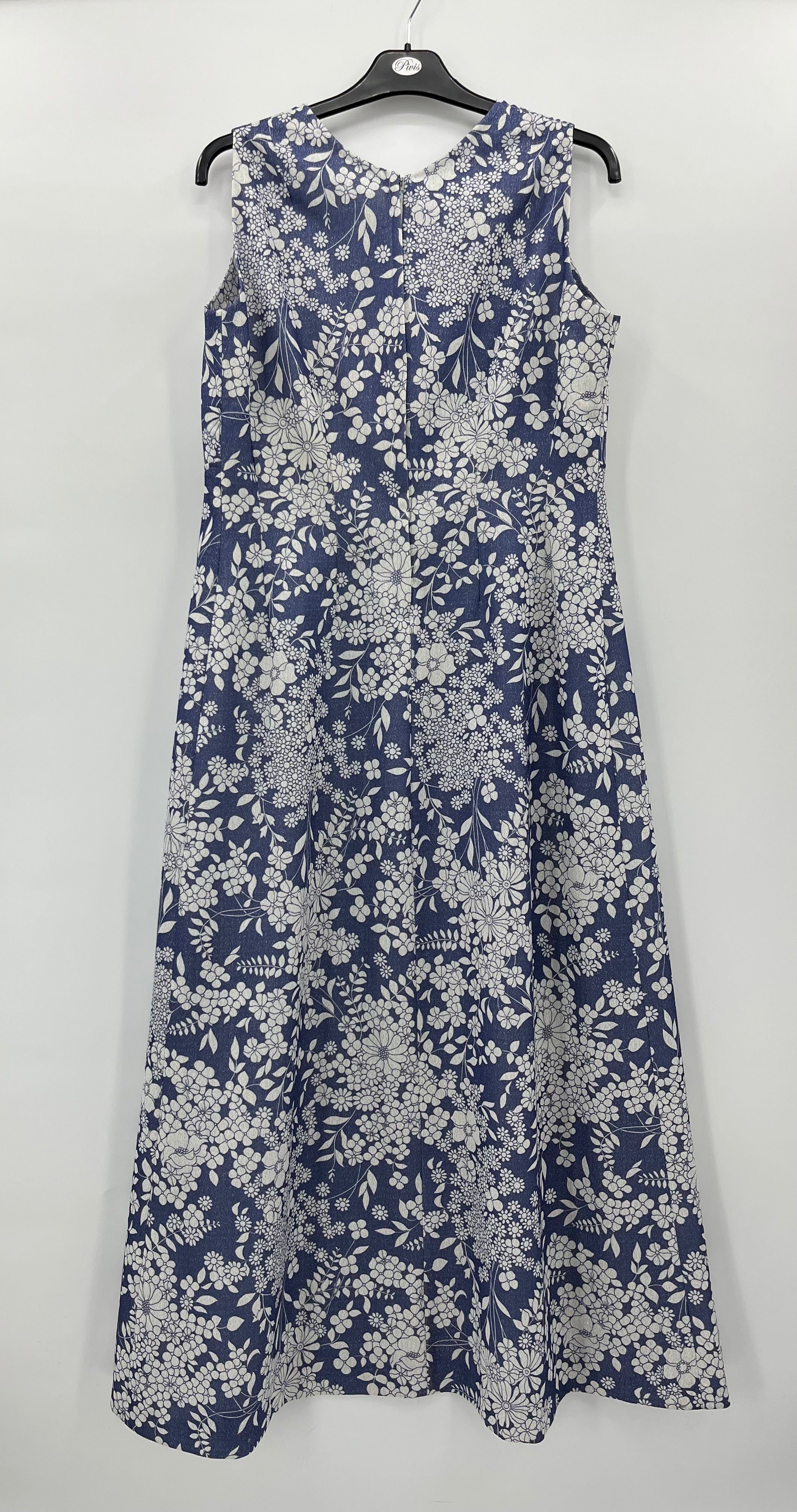 Blue and white glittery floral dress from the 70s, size 40
