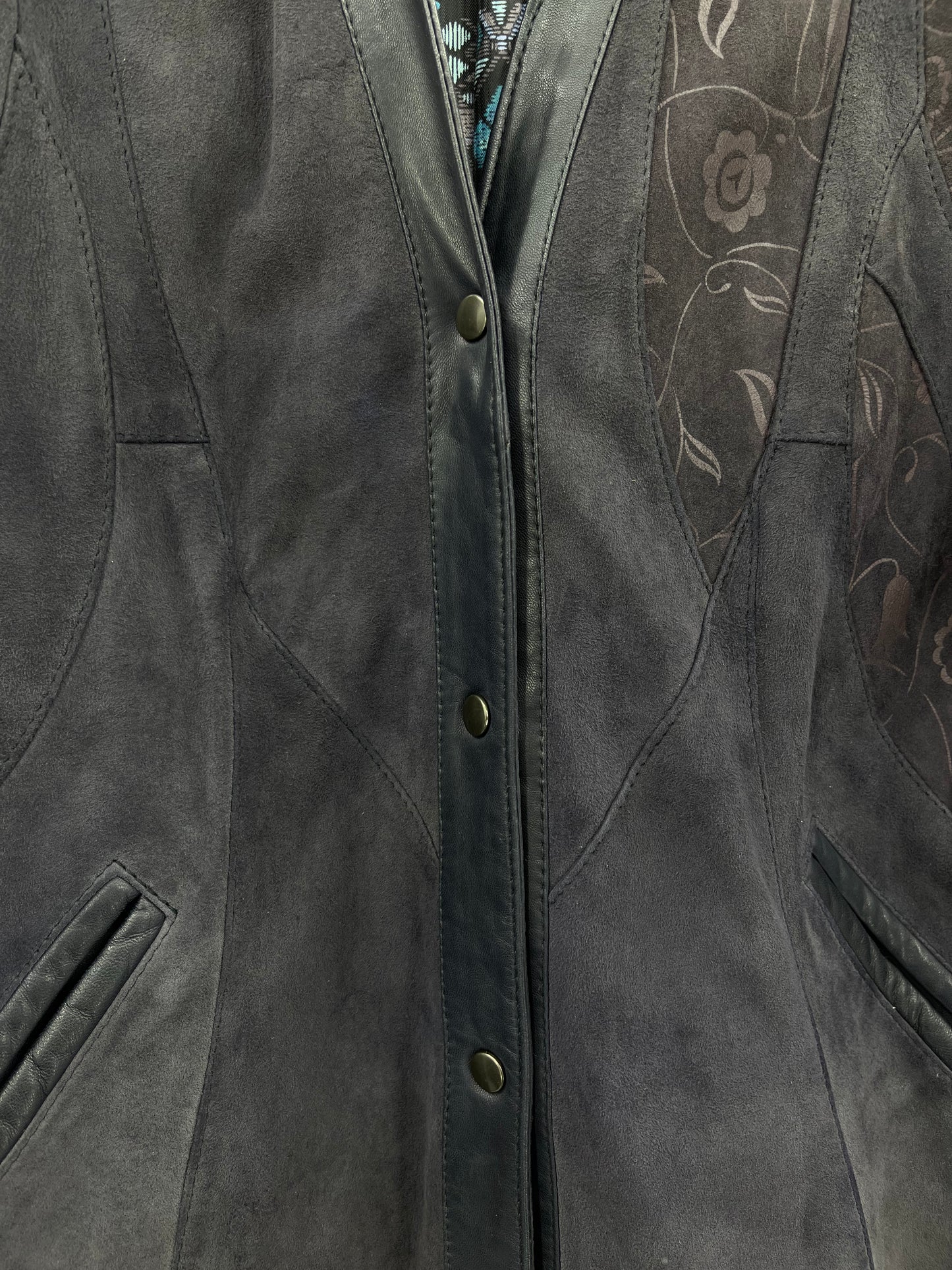 Salmi-Leather, sinertävän harmaa mokkanahkatakki, 80-90-luku, koko 34-36-38