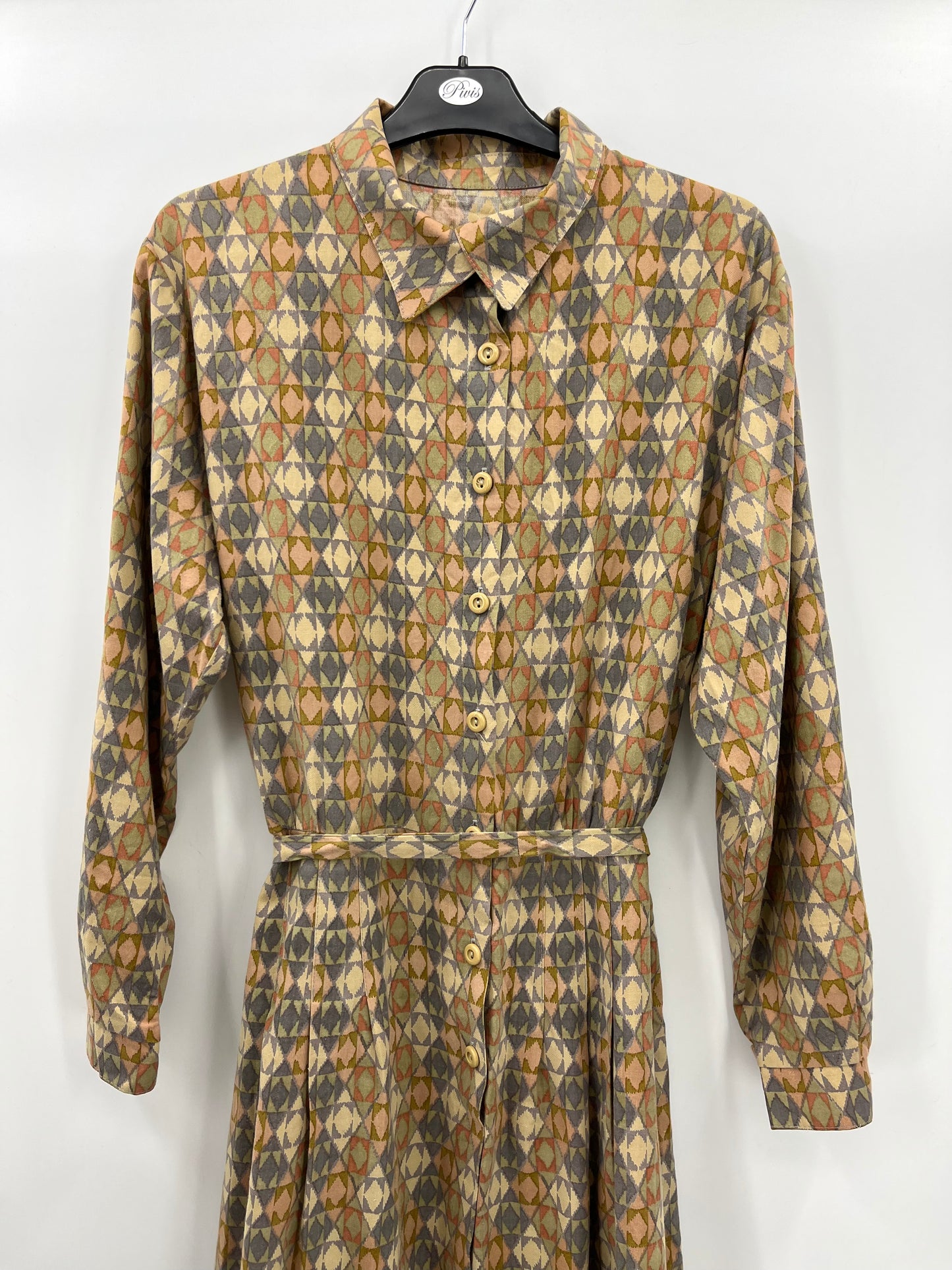 Collier Campbell-puuvillakangas, ruutukuvioinen mekko ja vyö, 80-luku, koko 42