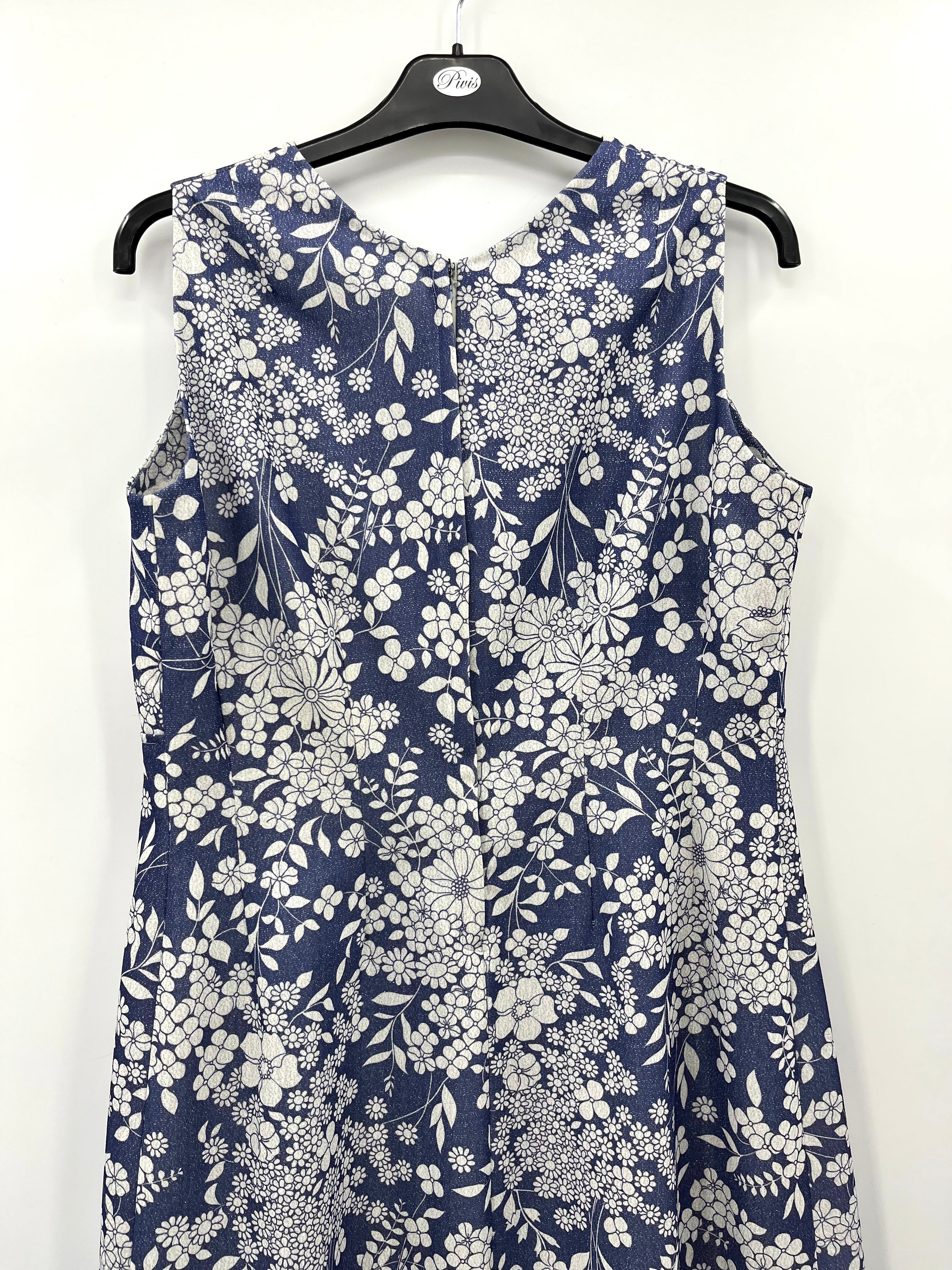 Blue and white glittery floral dress from the 70s, size 40