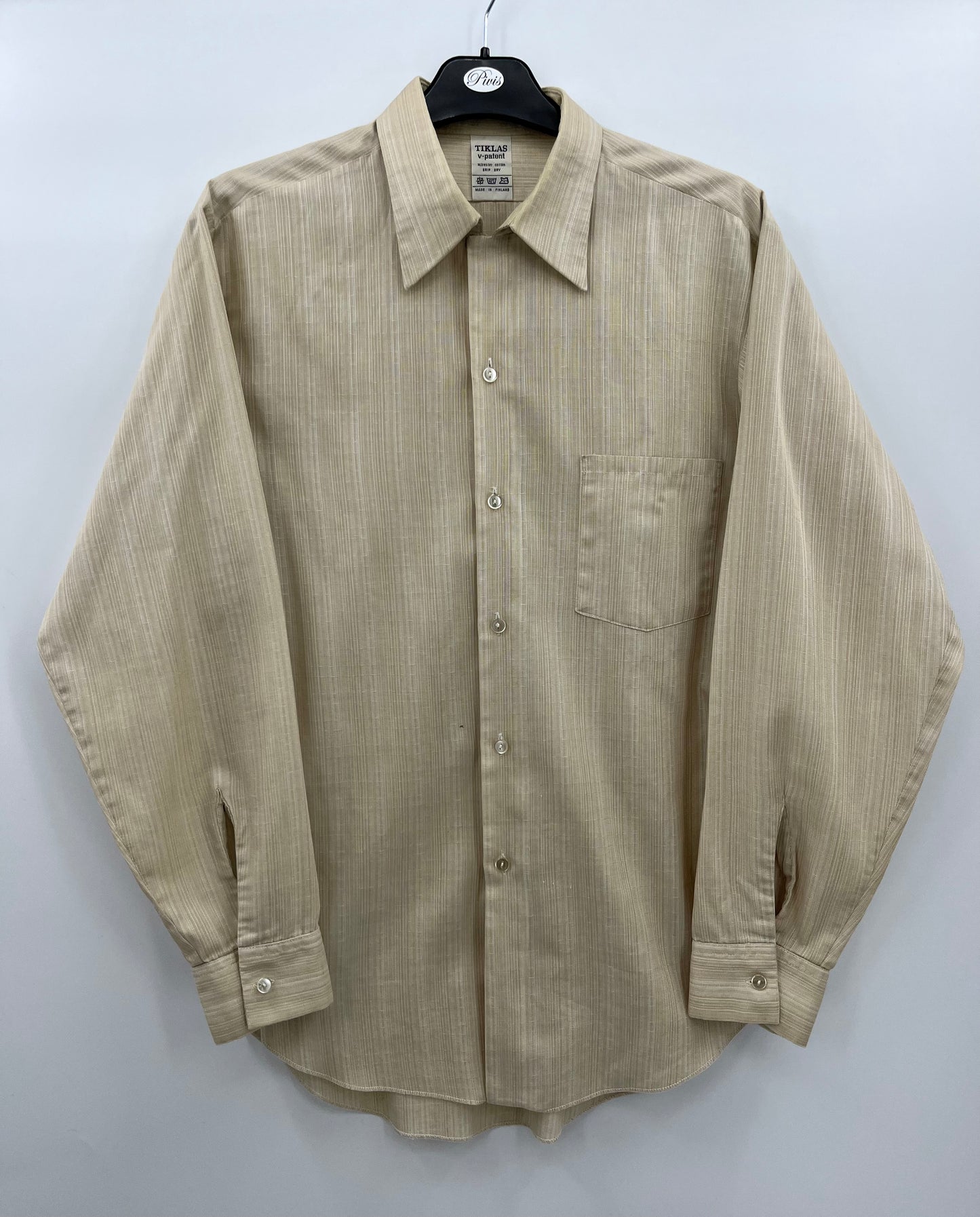 Tiklas, pellavanvärinen miesten paita, 70-luku, koko S-M