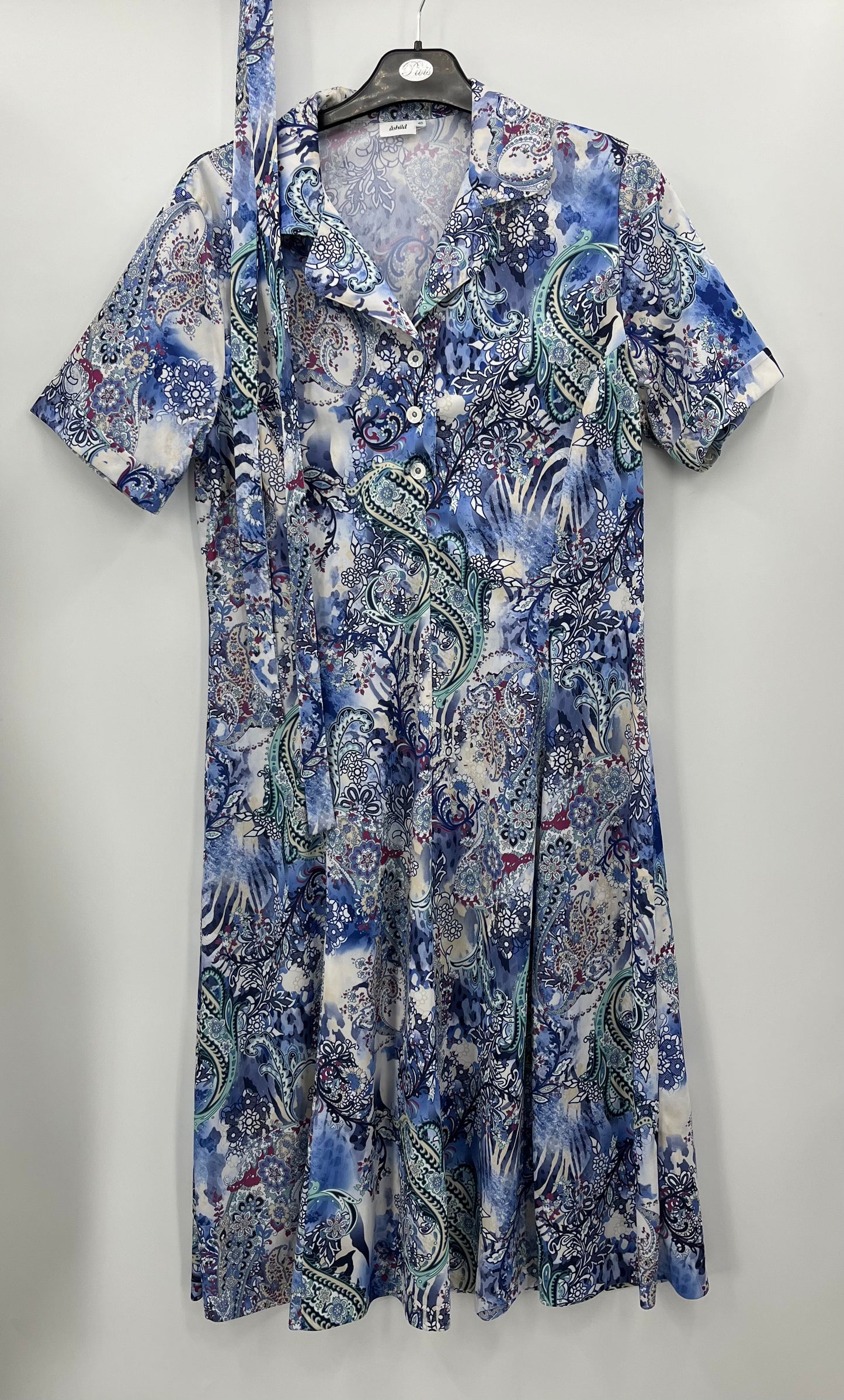 Åshild, paisleykuvioinen mekko ja vyö, 90-luku, koko 38-40