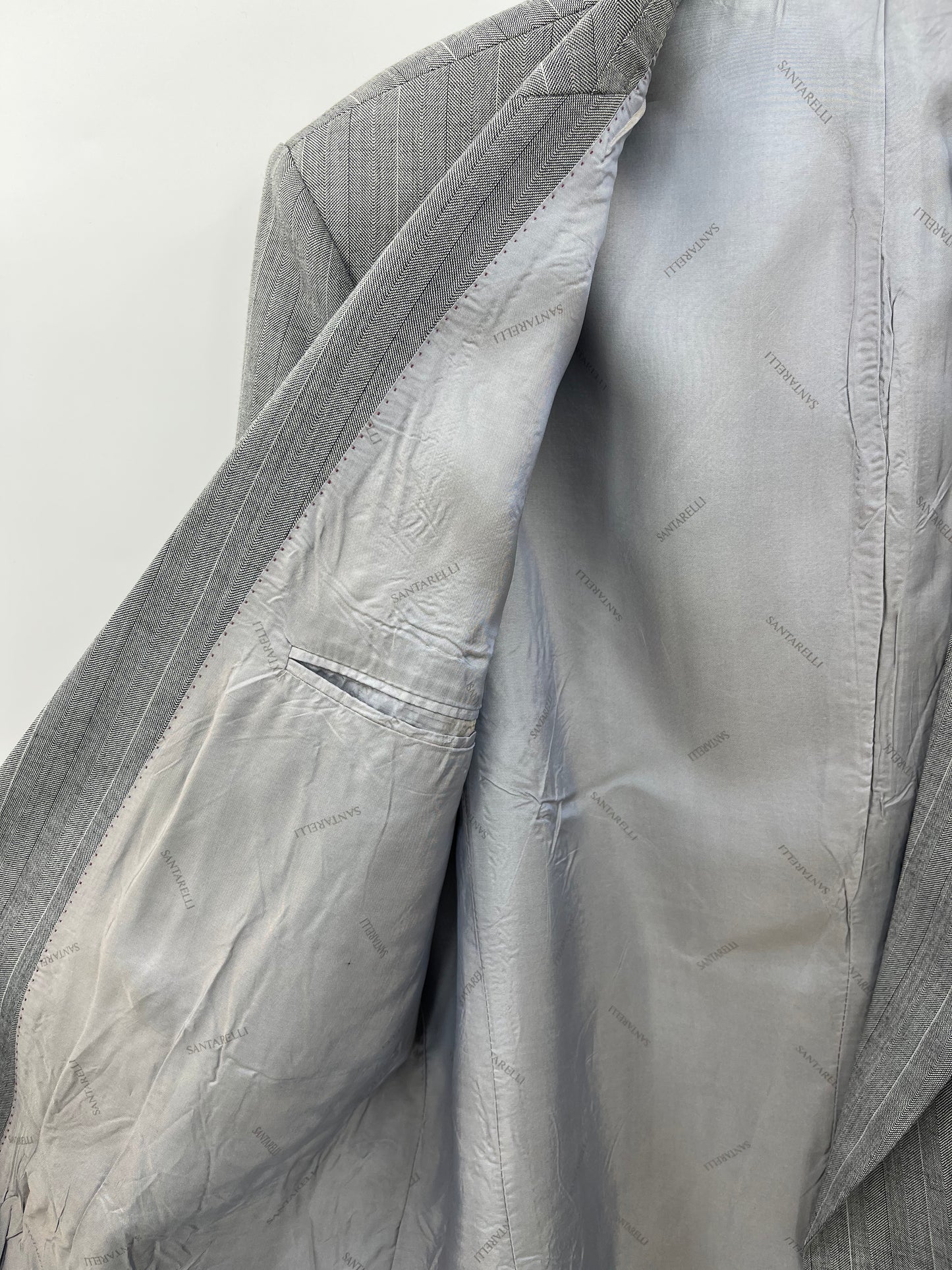 Santarelli, vaaleanharmaa miesten puku, 90-luku, kokoarvio M