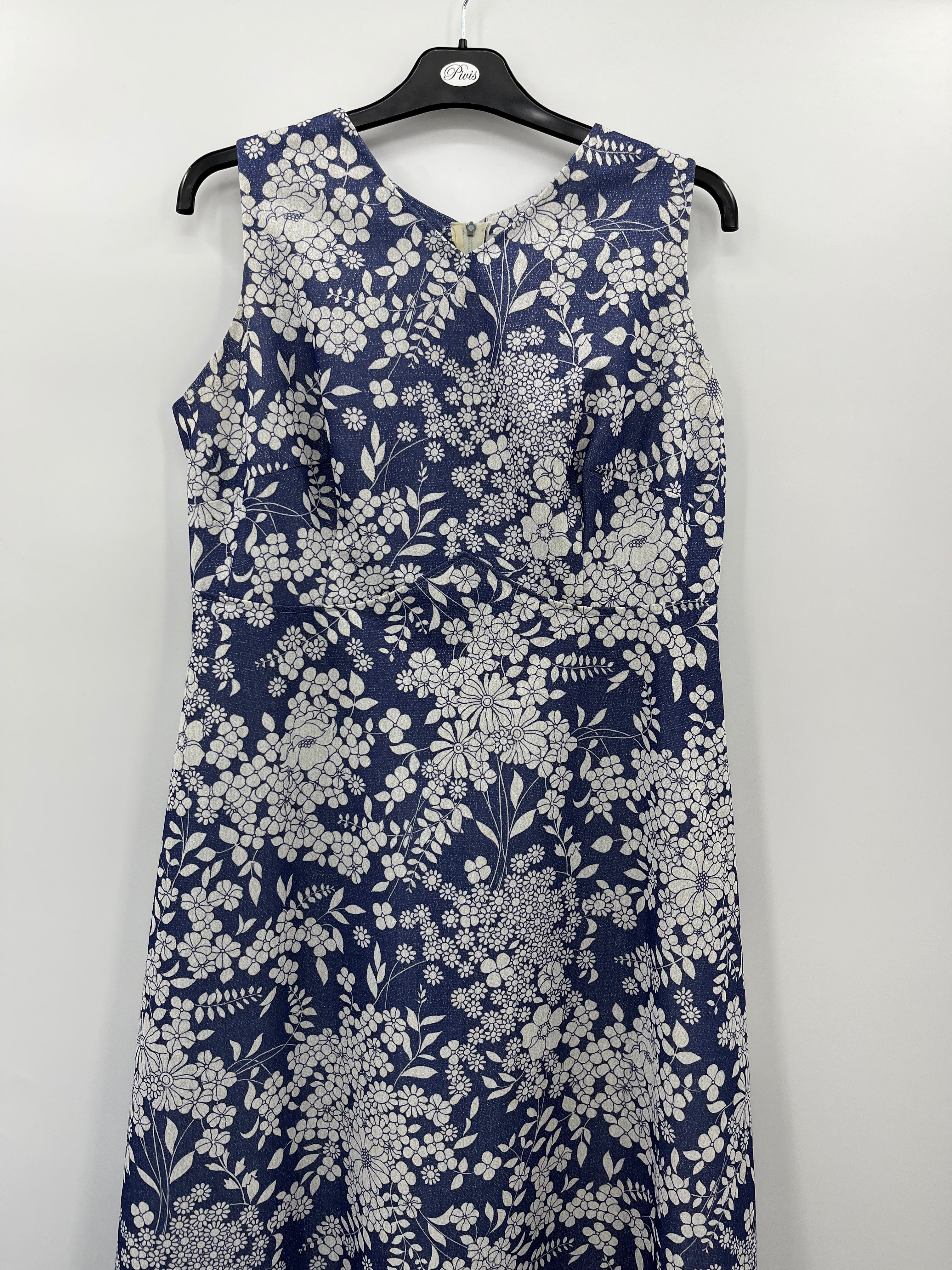 Blue and white glittery floral dress from the 70s, size 40